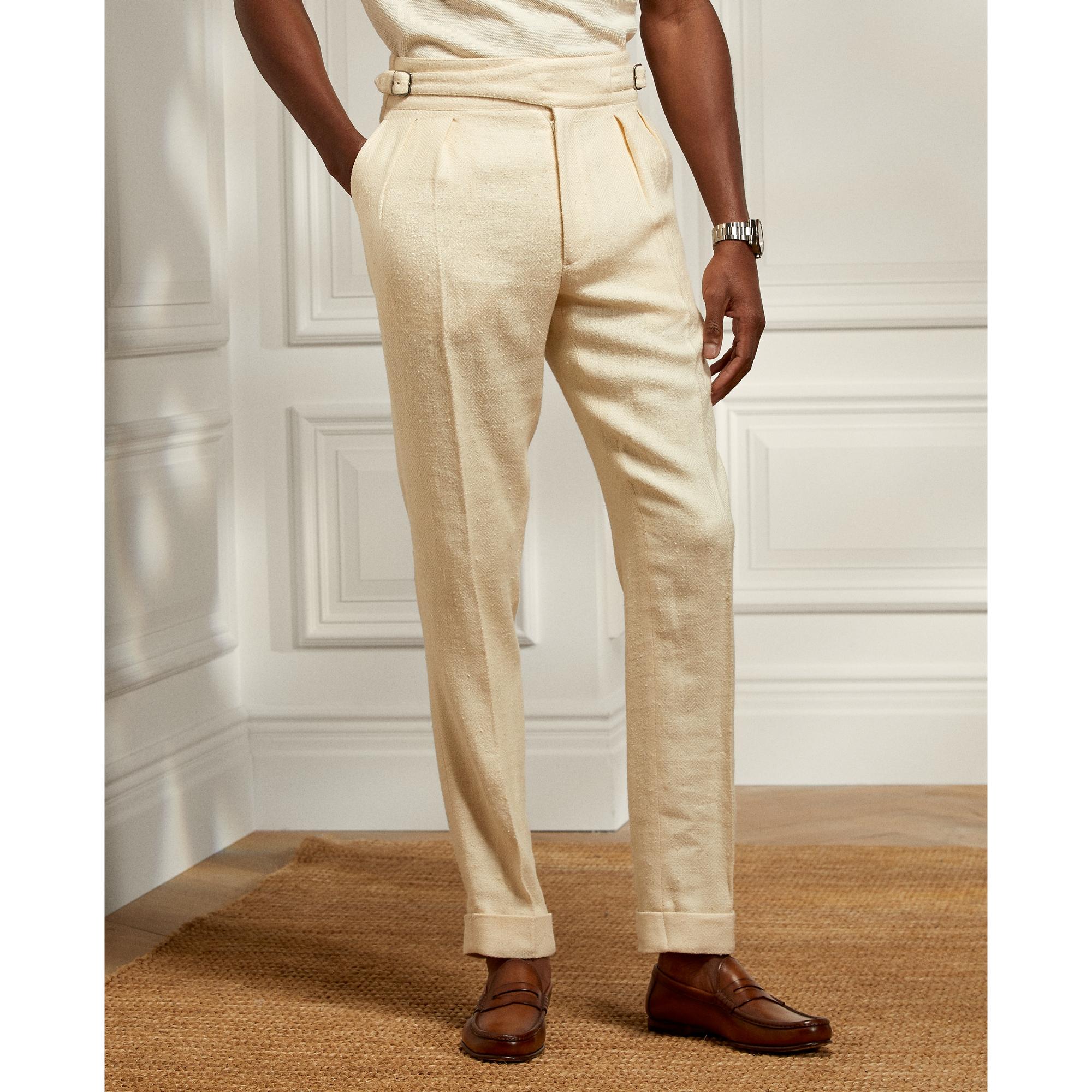 Ralph Lauren Purple Label Ralph Lauren Buckled Silk-linen Suit Trouser in  Natural for Men | Lyst