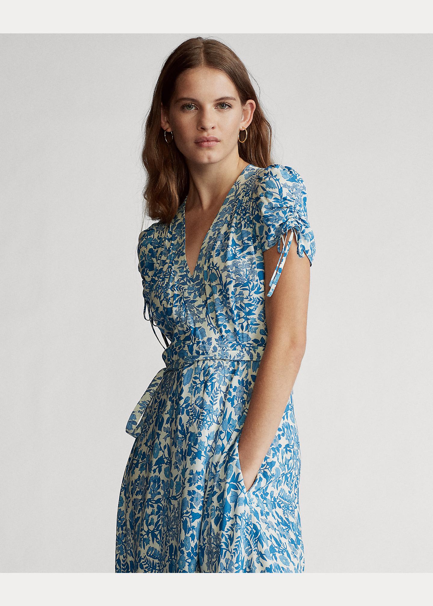 Robe portefeuille fleurie en crêpe Polo Ralph Lauren en coloris Bleu | Lyst