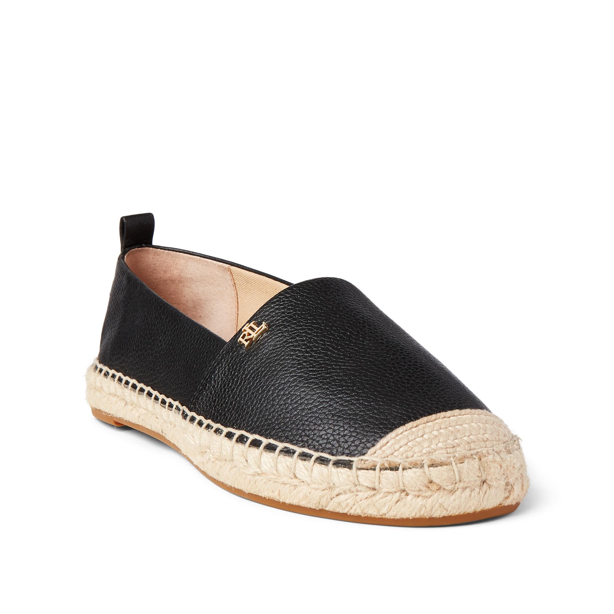 Ralph Lauren Cameryn Tumbled Leather Espadrille - Size 6.5 in Black | Lyst