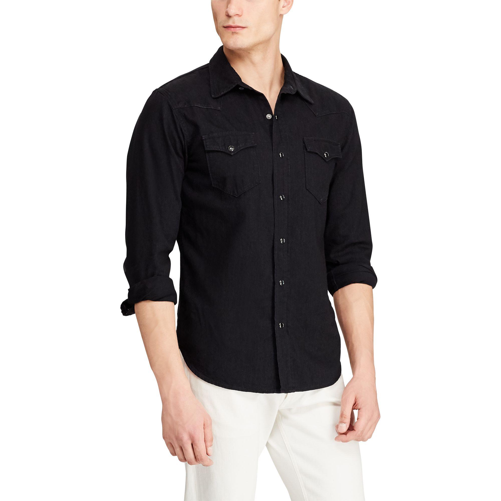Ralph Lauren Purple Label Denim Western Shirt in Black for Men | Lyst