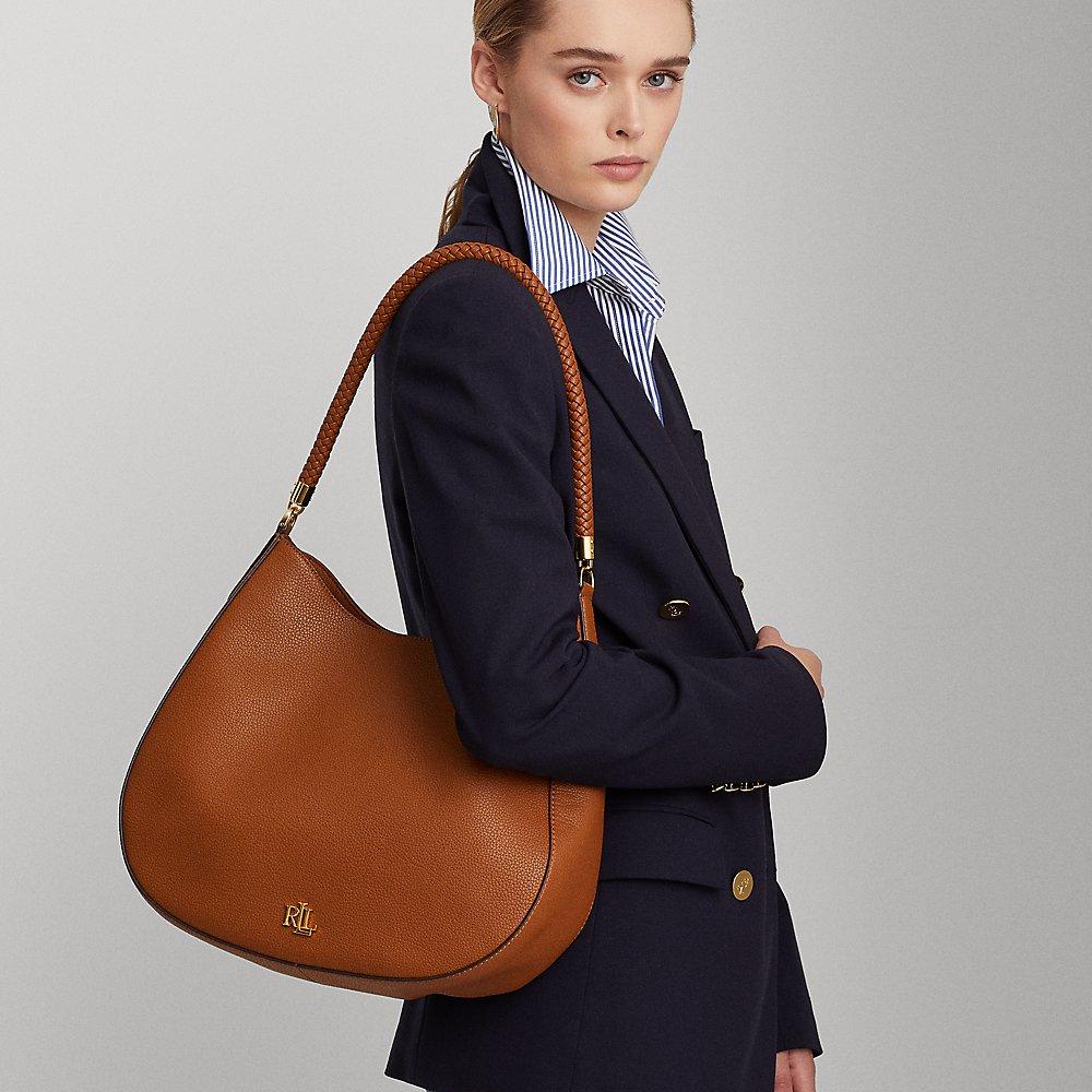 Lauren by Ralph Lauren Pebbled Leather Charli Shoulder Bag in Brown | Lyst