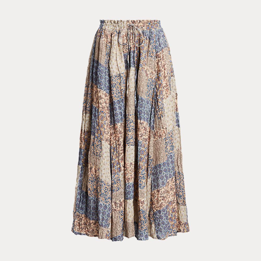 Polo Ralph Lauren Patchwork Crinkled Cotton Gauze Skirt in Blue