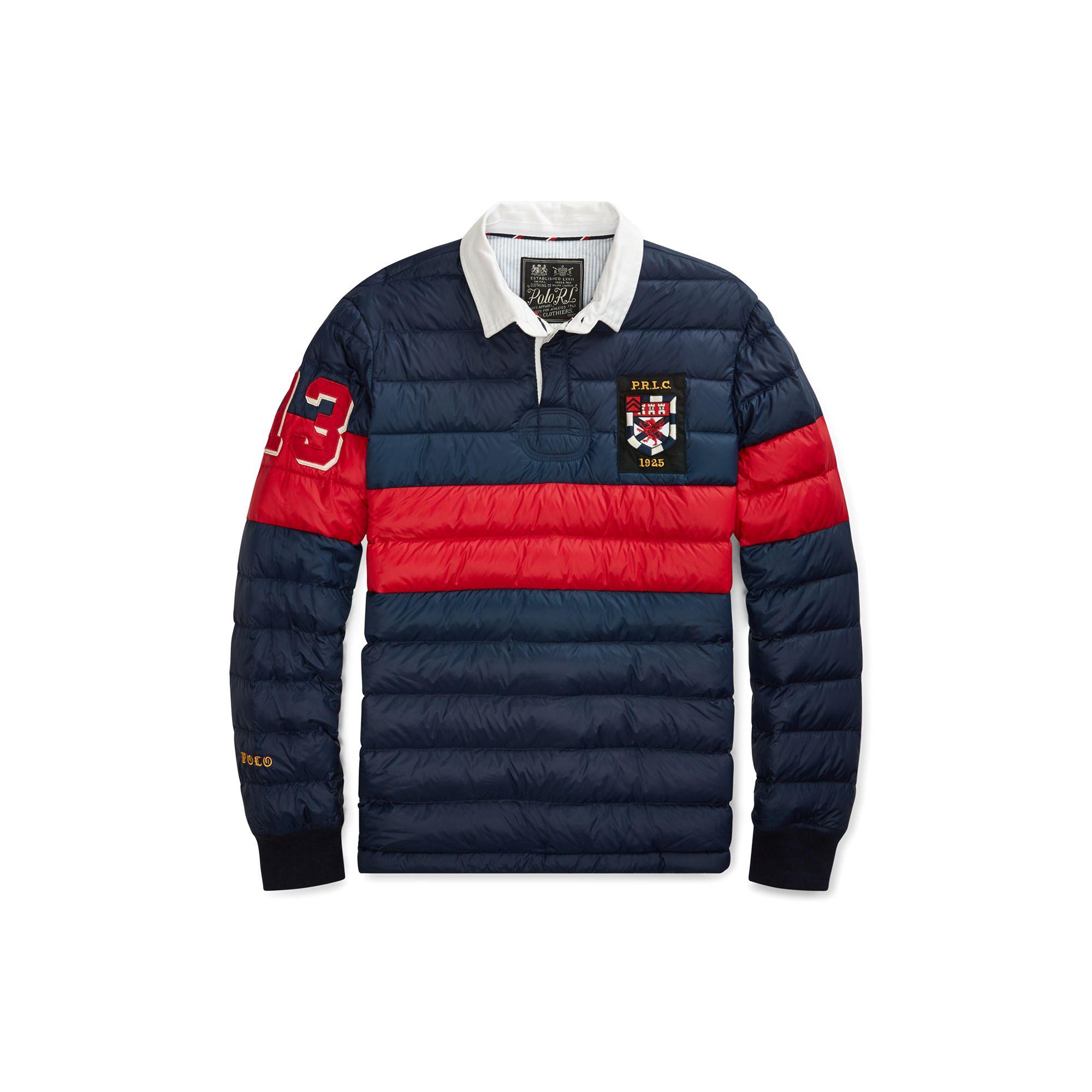 Polo Ralph Lauren Rubber Quilted Down Rugby Pullover in Camel (Blue