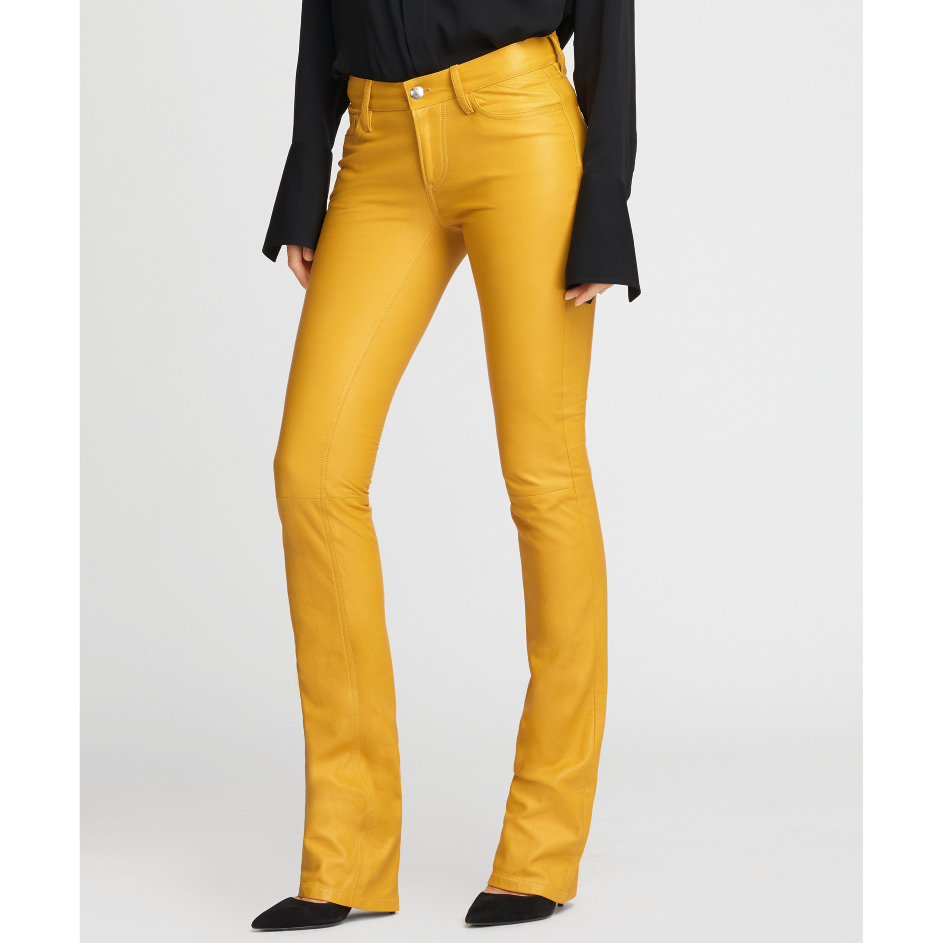 yellow bootcut jeans