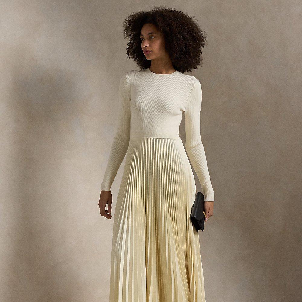 Ralph Lauren Sweater-Bodice Long-Sleeve Dress in Natural | Lyst