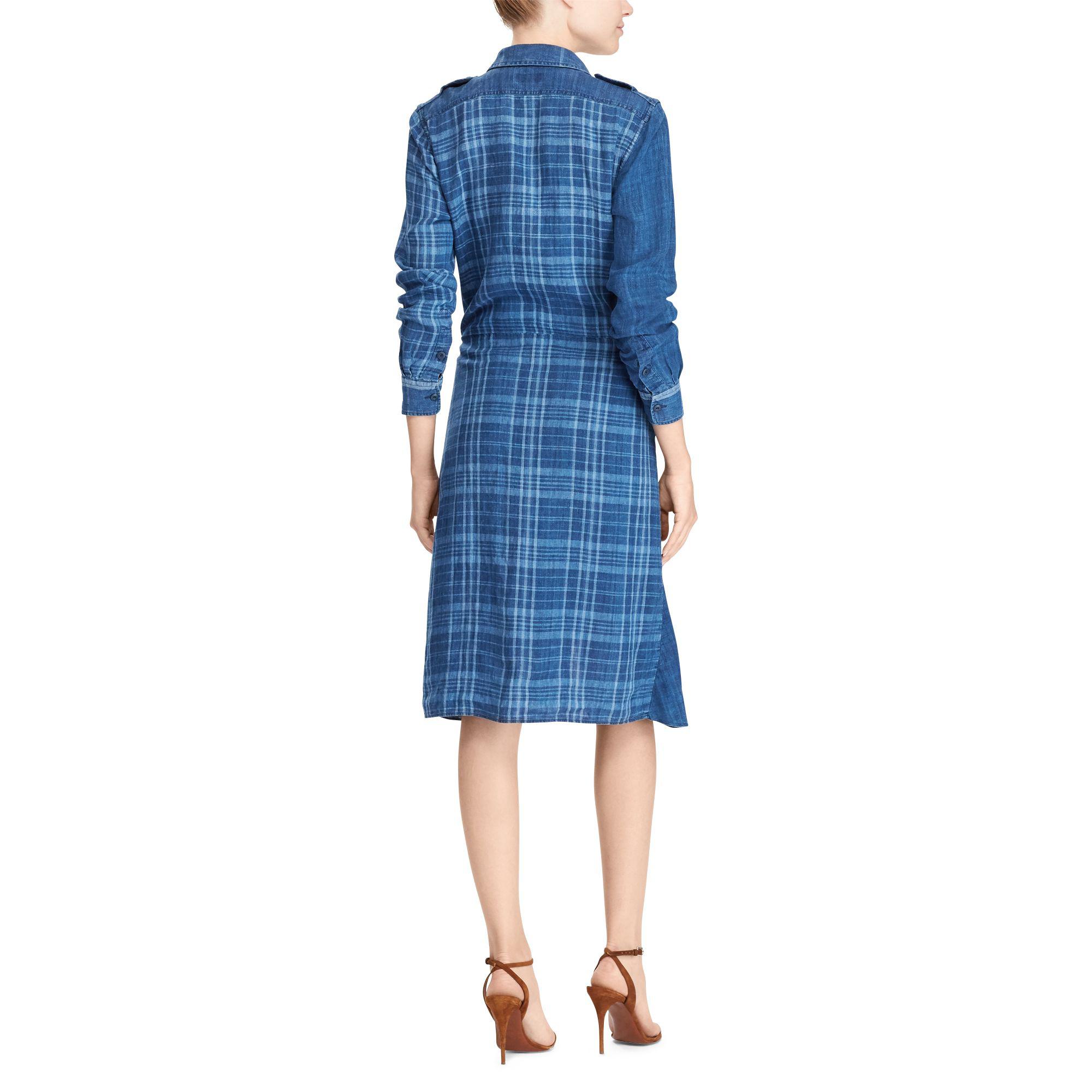 Polo Ralph Lauren Plaid Linen Shirtdress in Blue Lyst