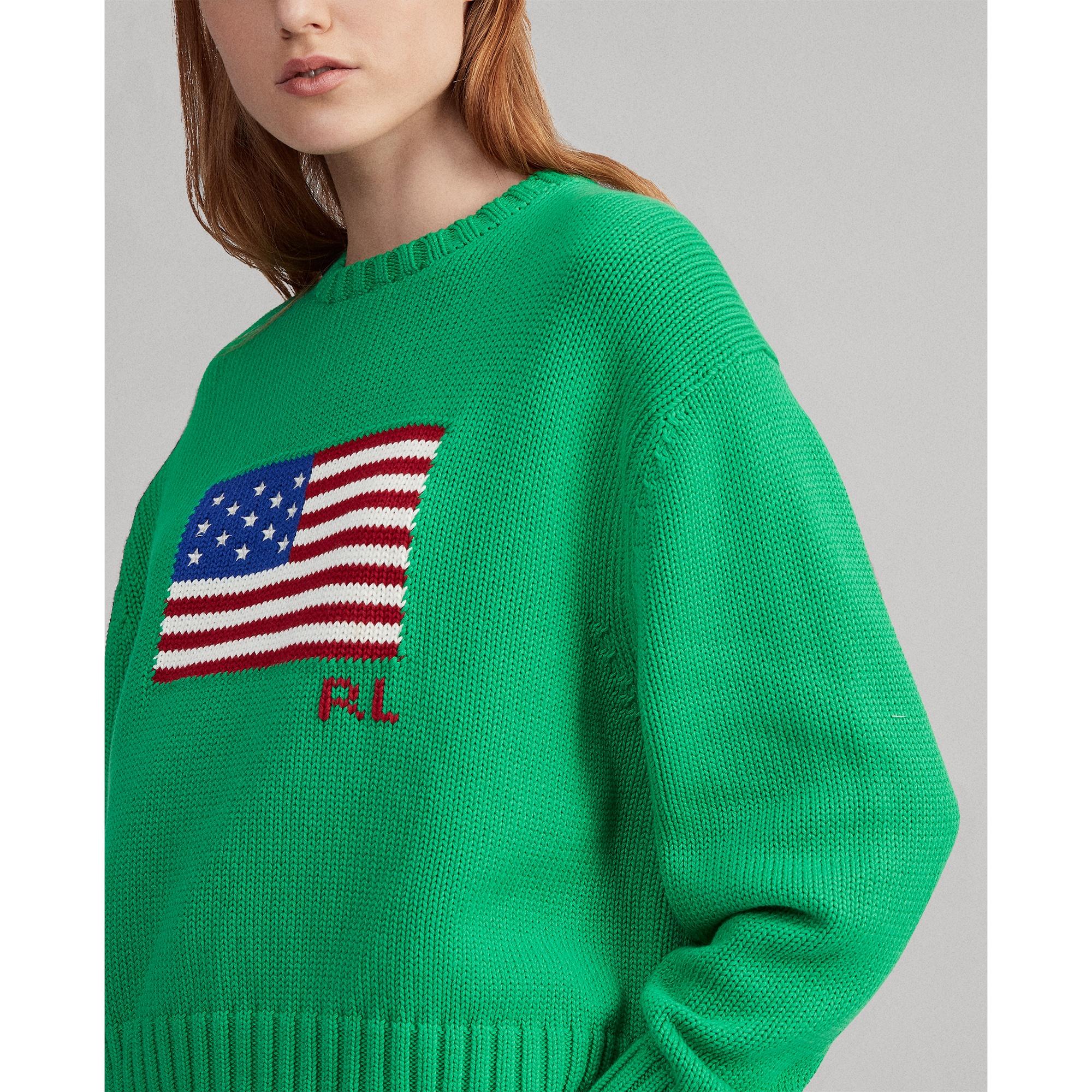 Polo Ralph Lauren Cotton Boxy Flag Crewneck Jumper in Green | Lyst