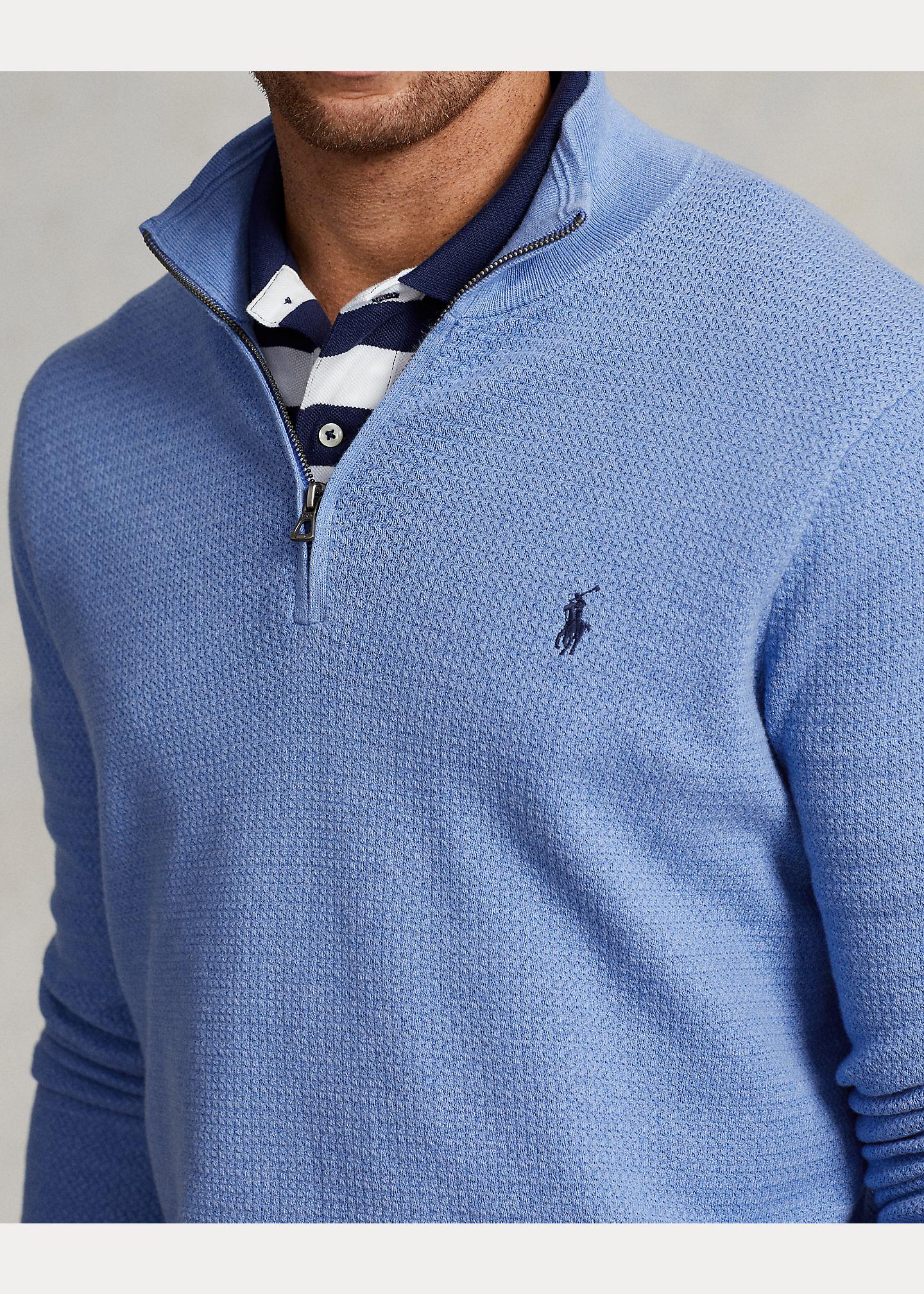 Polo Ralph Lauren Textured Cotton Quarter-zip Jumper in Blue for Men | Lyst  UK