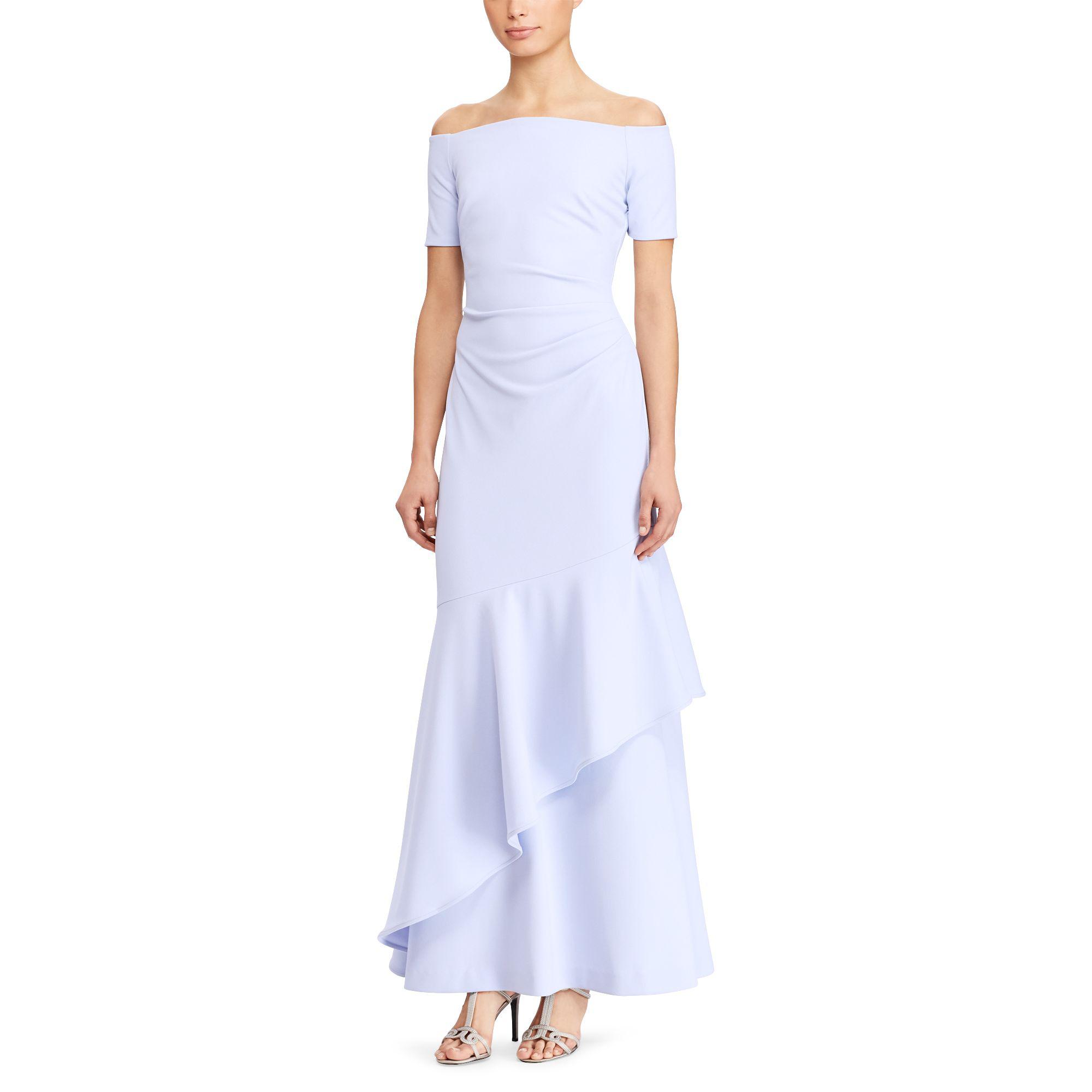 ralph lauren crepe off the shoulder gown