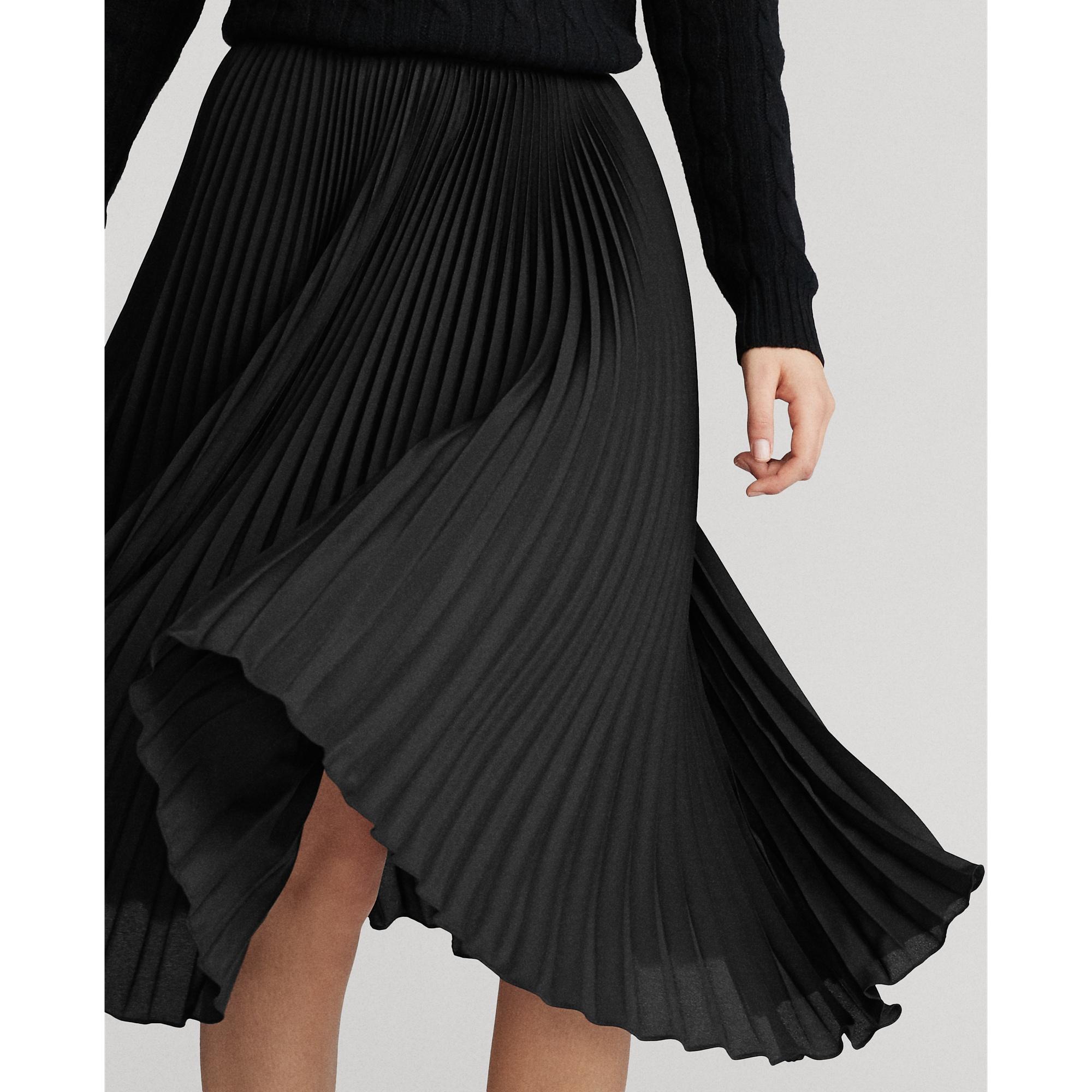 Polo Ralph Lauren Synthetic Pleated Midi Skirt in Black - Lyst