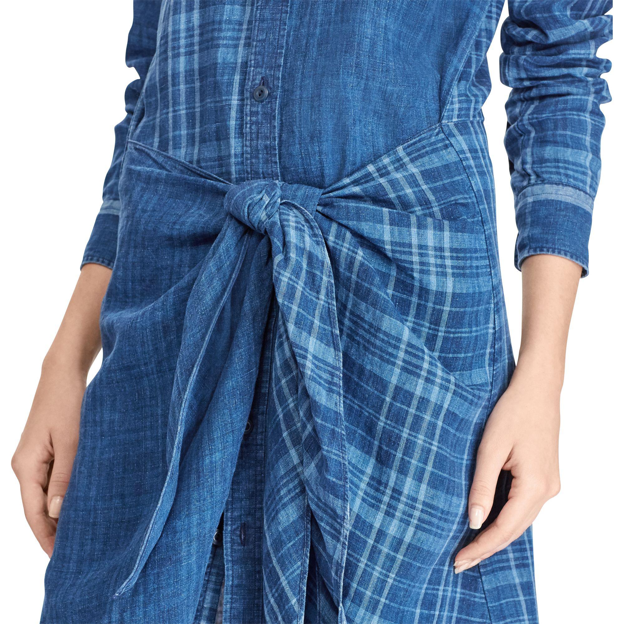 Polo Ralph Lauren Plaid Linen Shirtdress in Blue | Lyst