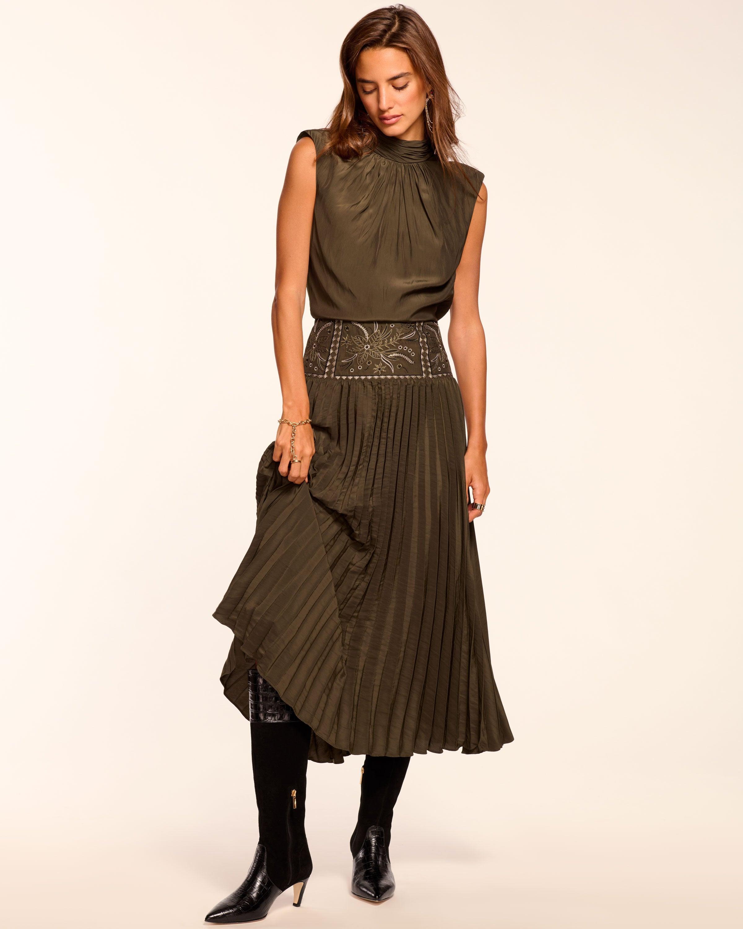 Ramy Brook Kimberly Embellished Pleated Midi Dress in Natural | Lyst
