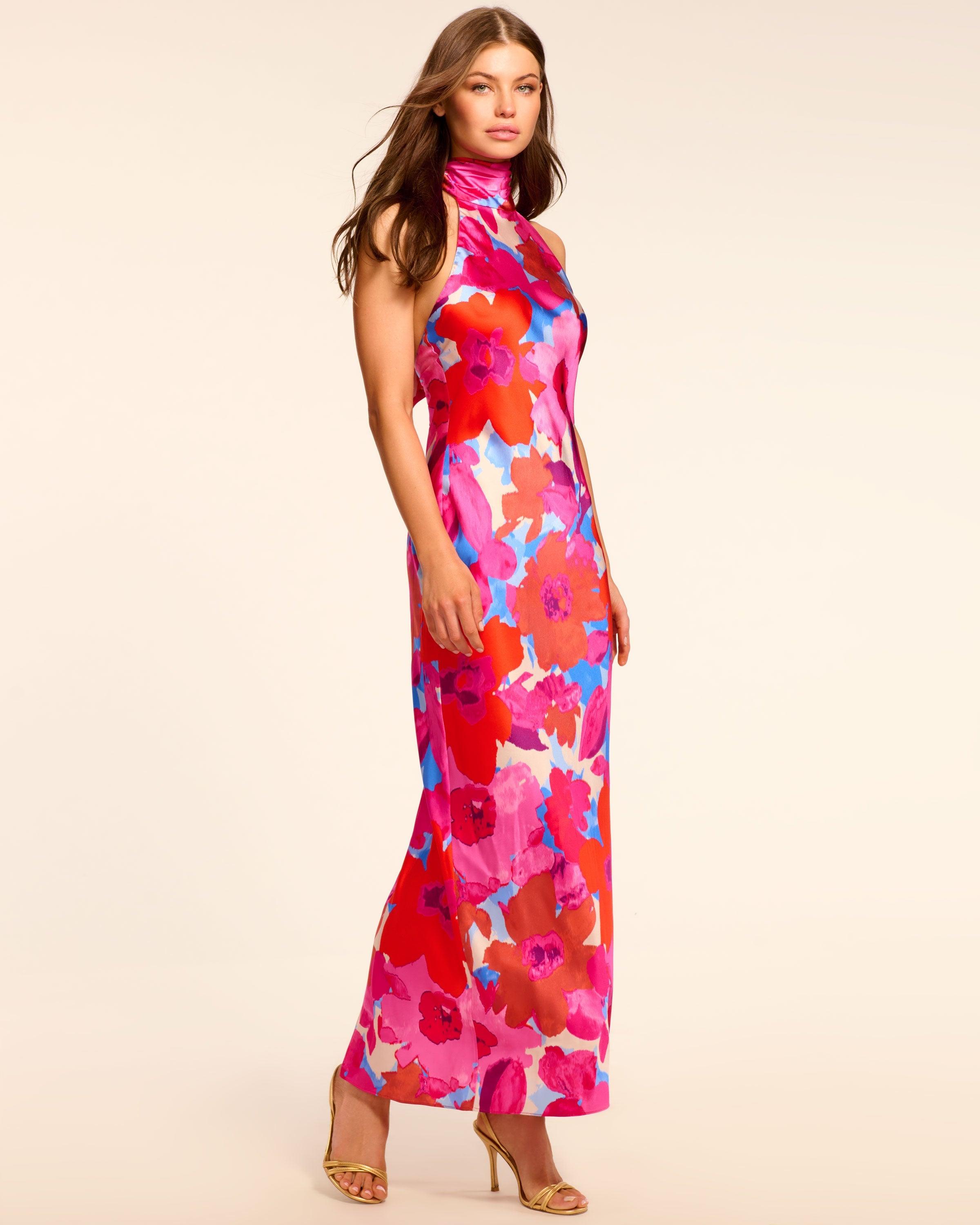 slim fit dress slacks Tatiana High Neck Gown in tropic green