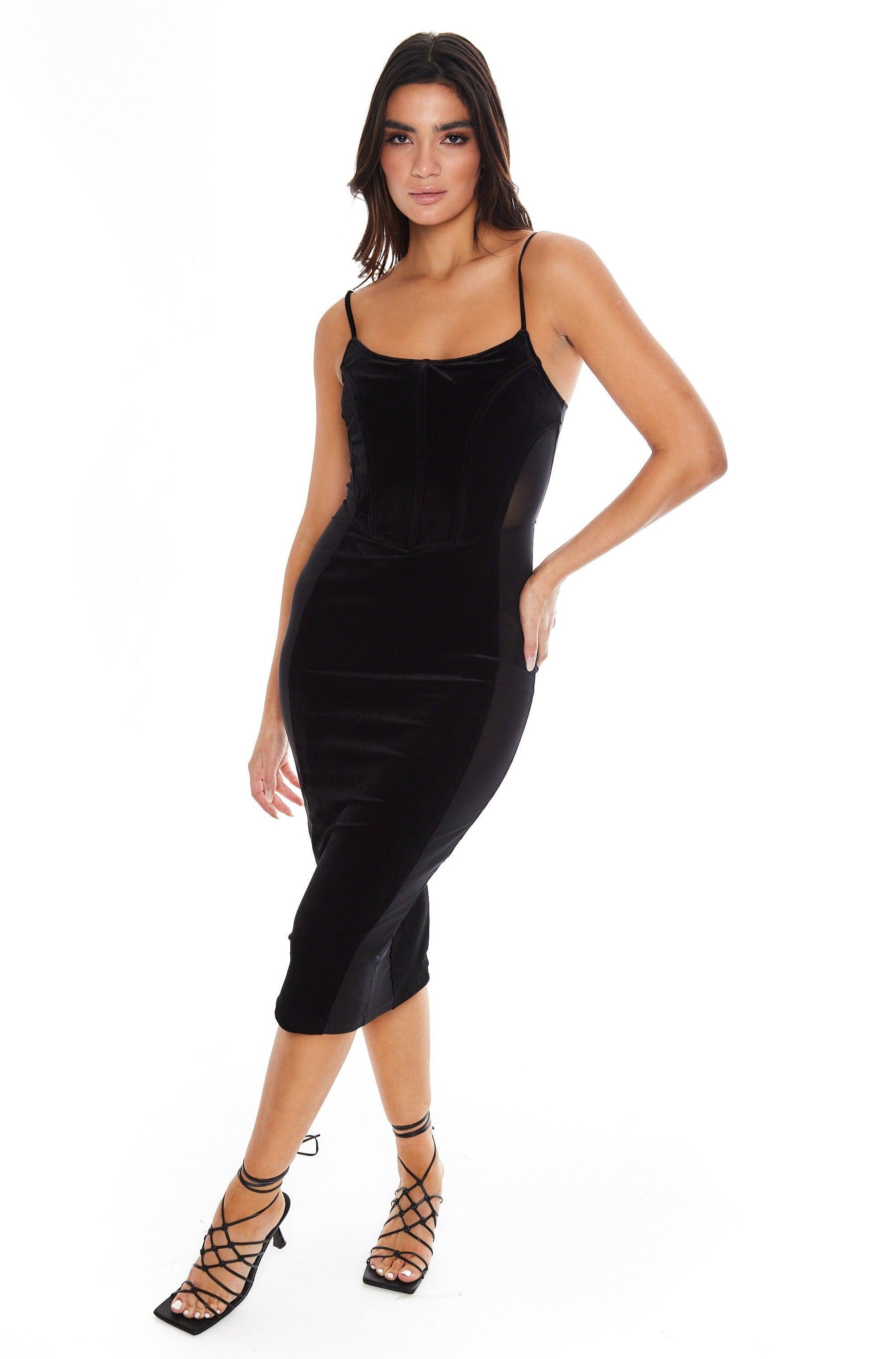 Rare London Black Velvet Corset Mesh Side Dress Lyst