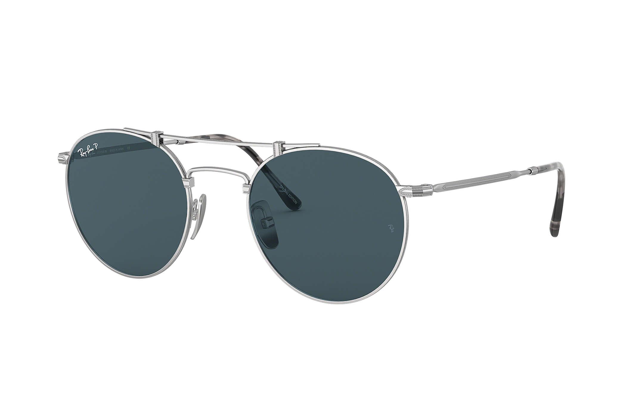 Ray-Ban Round Titanium Sunglasses Lenses in Silver (Blue) - Lyst