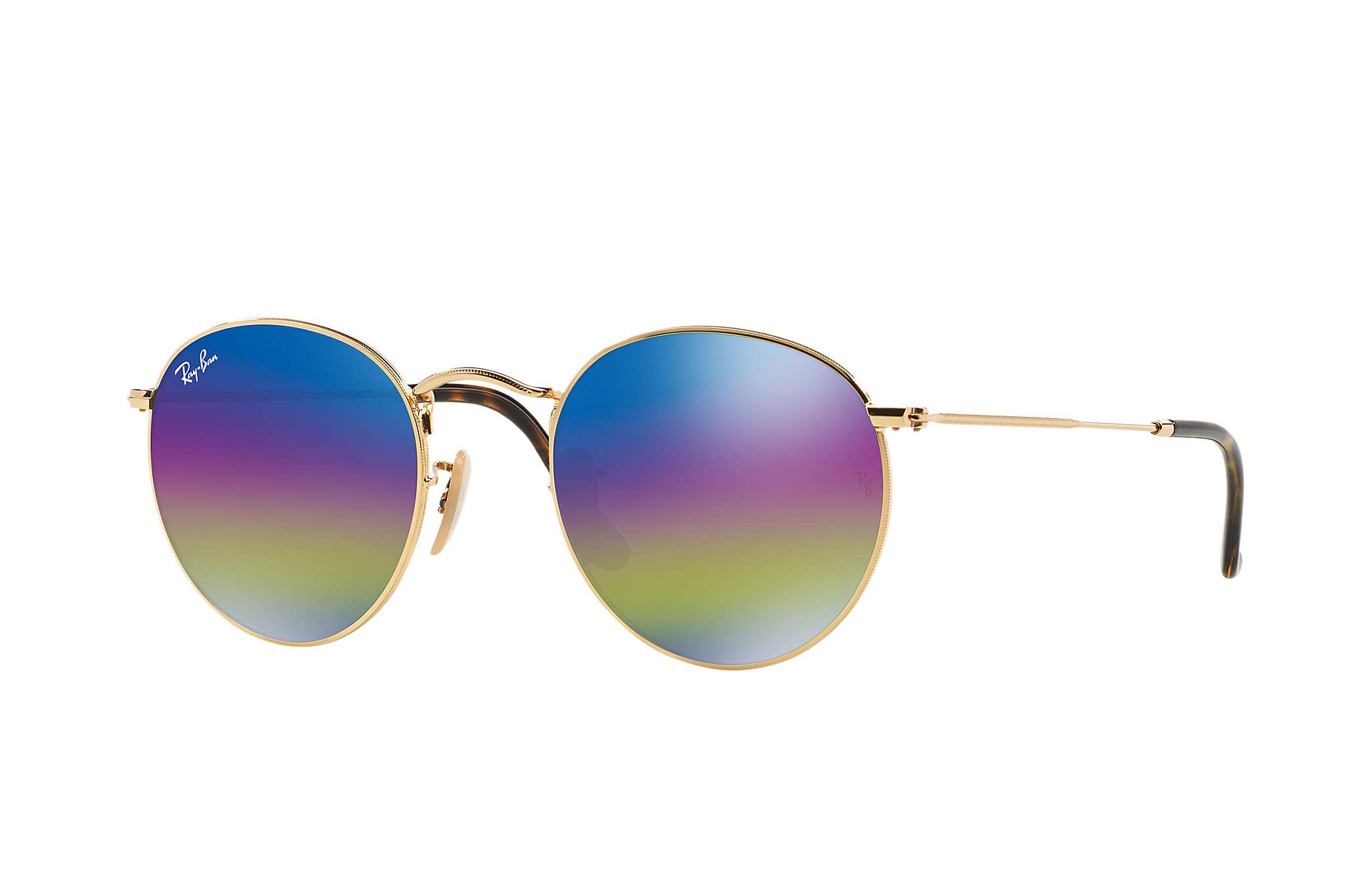 Ray-Ban Round Mineral Flash Lenses in Gold/Blue Rainbow (Blue) | Lyst