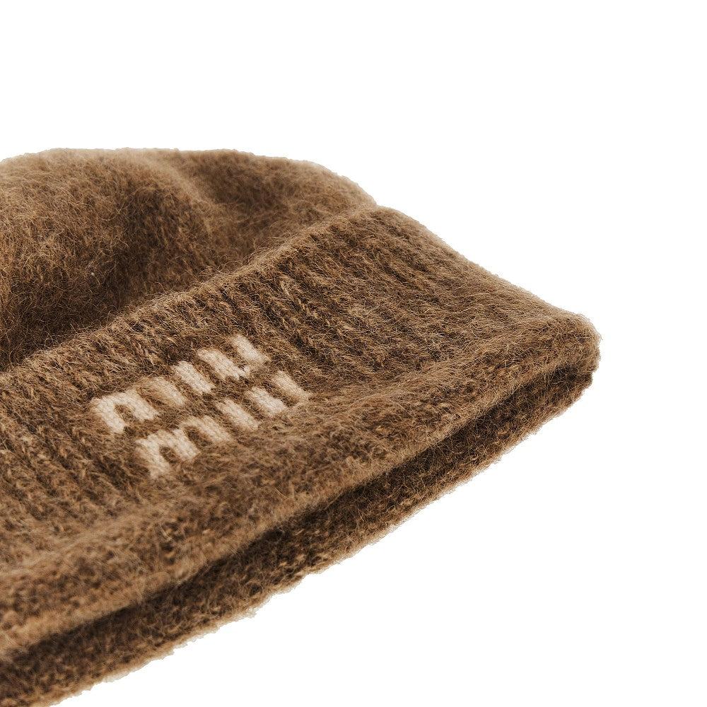 Miu Miu Mohair-Blend Beanie Hat With Jacquard Logo in Brown | Lyst