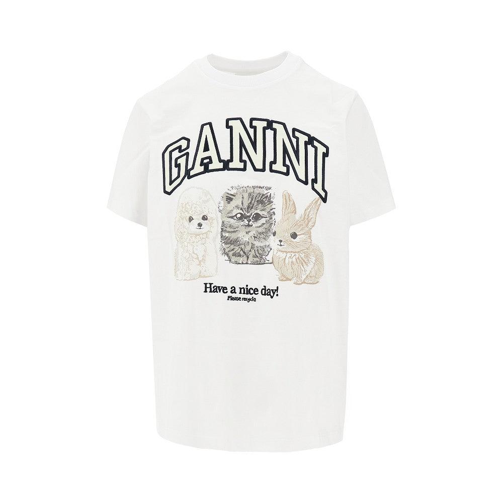 【関税＆送料込み】Ganni 'Animal Print' T-Shirt Chambray Blue Blue Animal Print T-shirt | GANNI CA