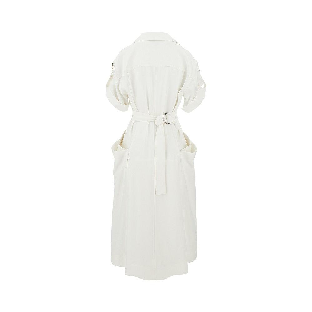 ワンピース Bottega Veneta Linen And Viscose Midi Dress Bottega Veneta Viscose And Linen Midi Dress in White | Lyst