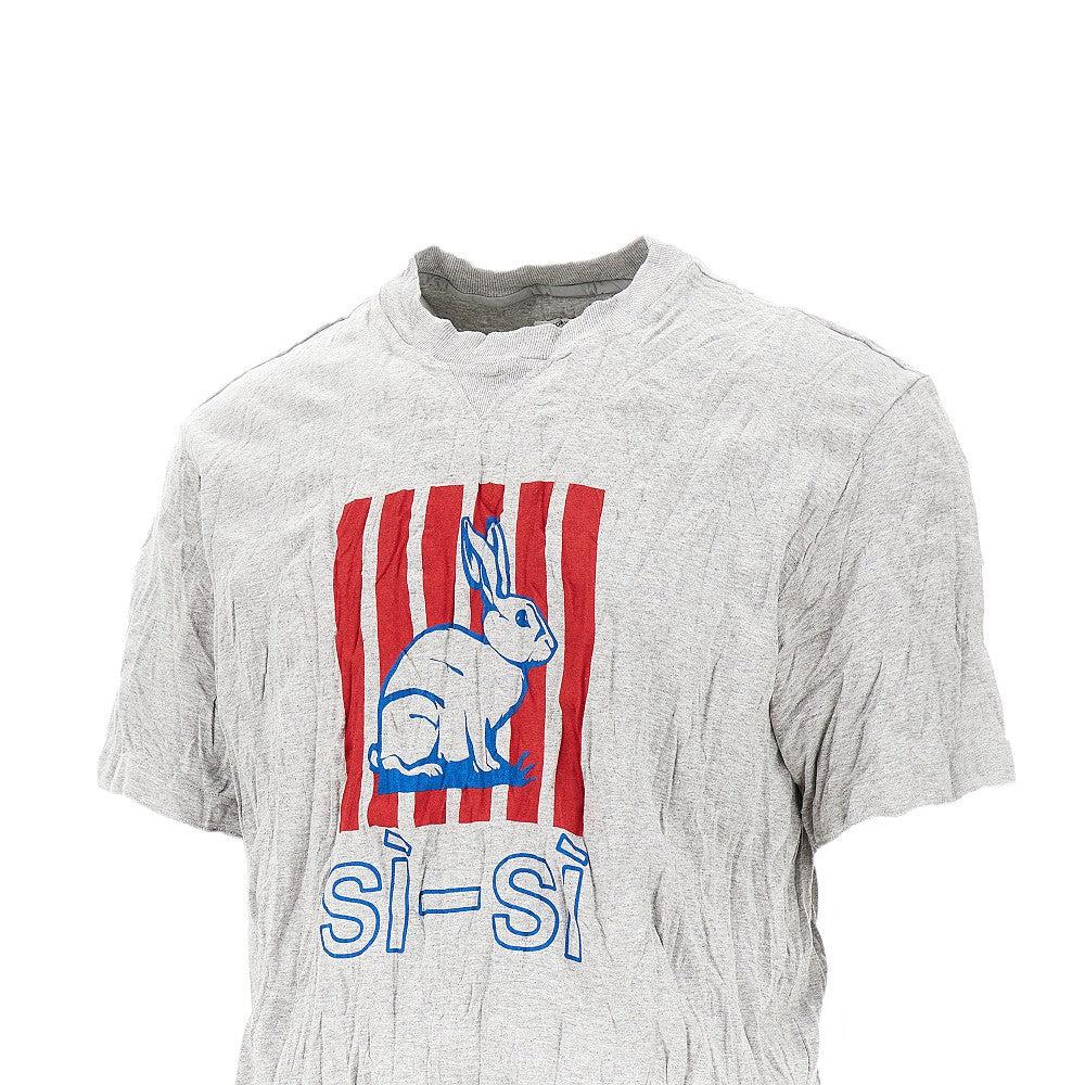 Bottega Veneta Rabbit Print Froissé Jersey T-Shirt in White Bottega Veneta Rabbit Print Froissé Jersey T-Shirt in White