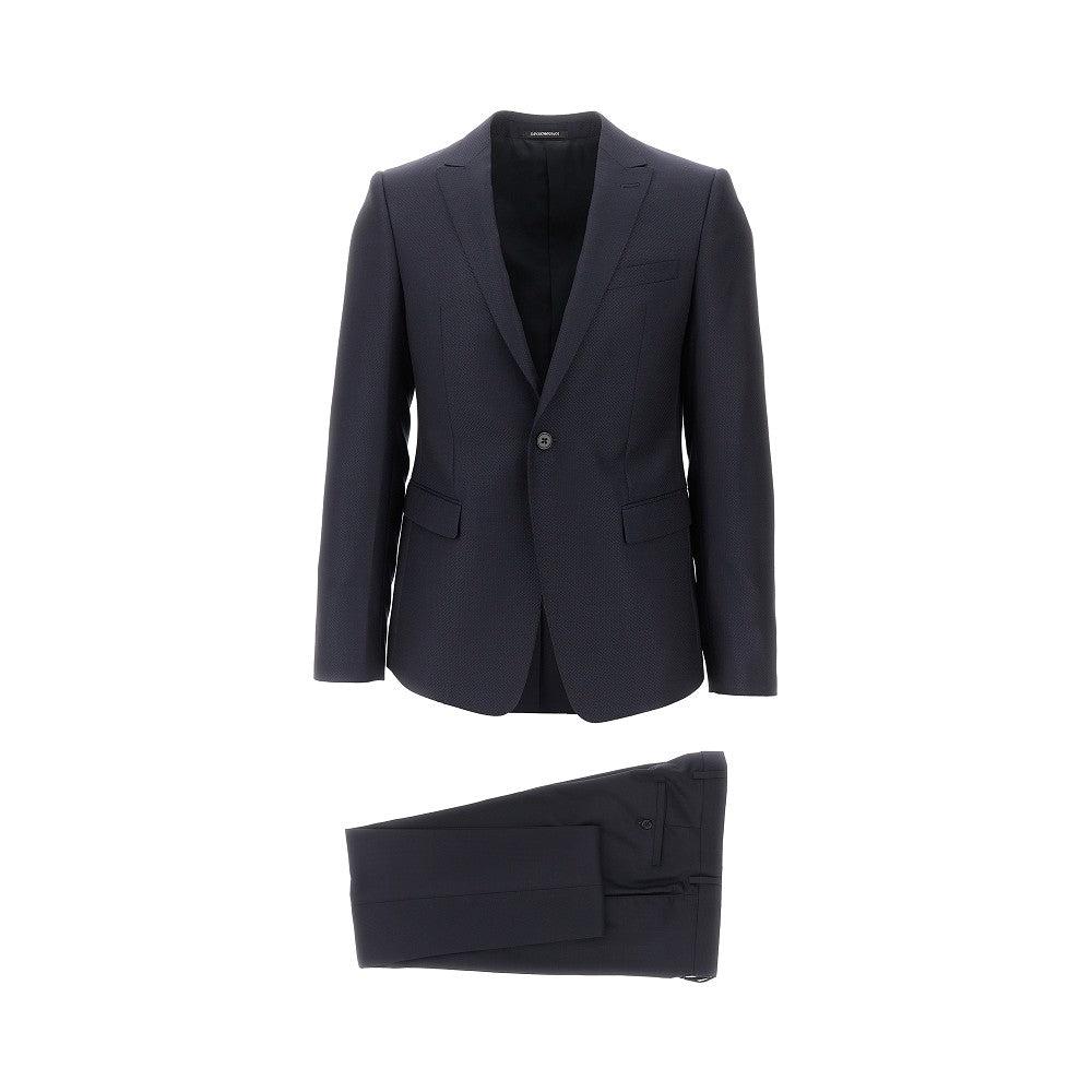 Emporio Armani Black Jacquard Suit Emporio Armani Jacquard Wool And Silk  David Line Suit In Blue For