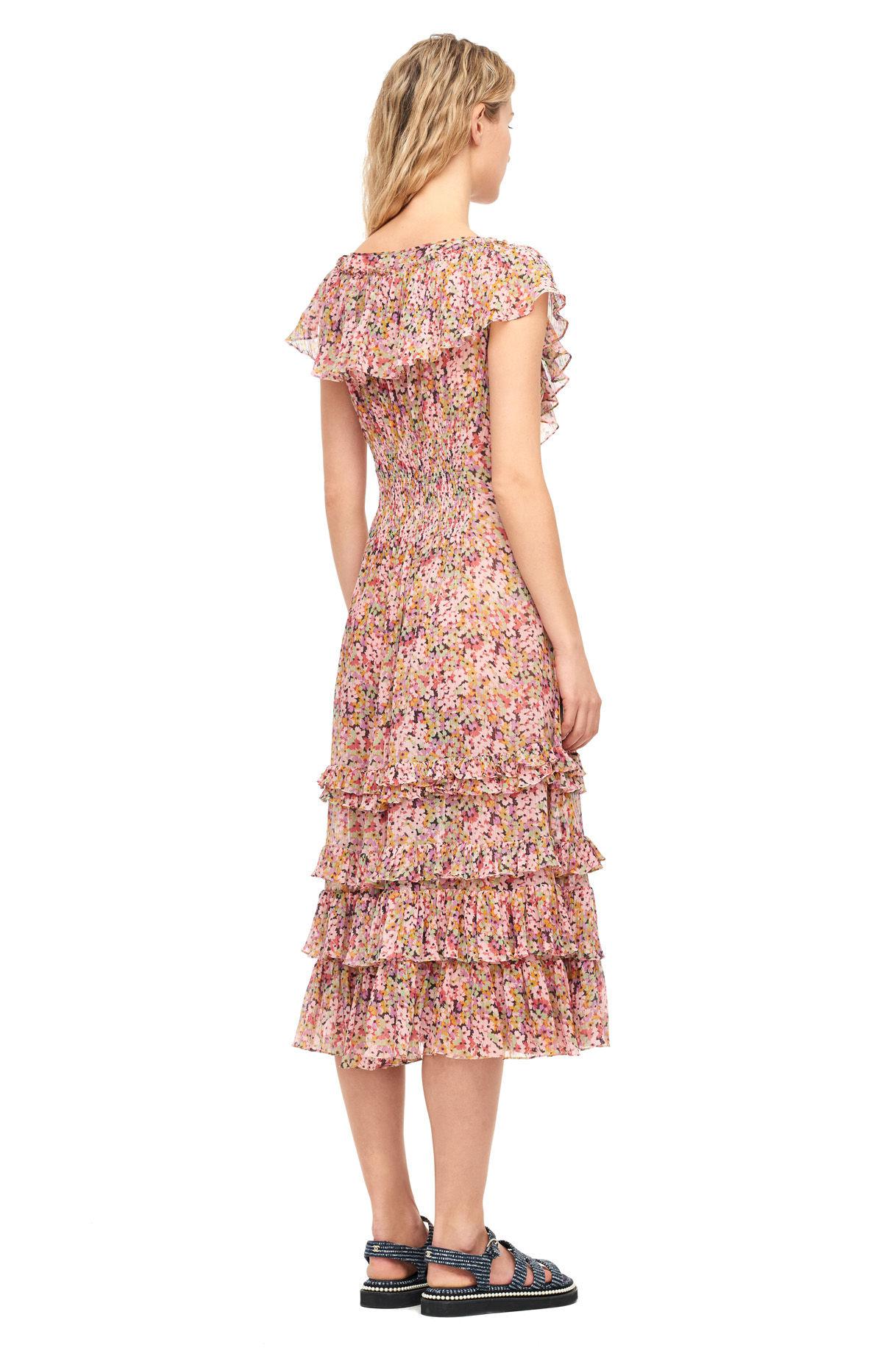 Rebecca Taylor Margo Floral Silk Cotton Voile Ruffle Dress in Pink - Lyst