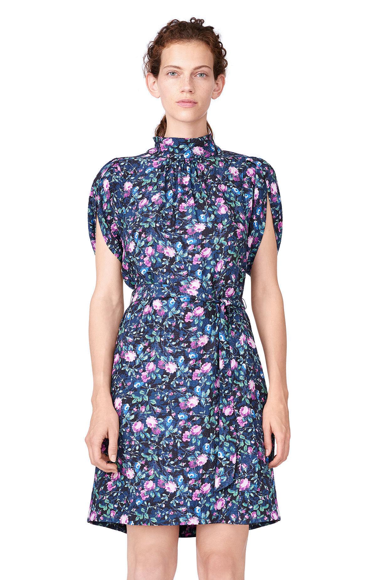 Lyst - Rebecca Taylor Ruby Floral Petal Sleeve Silk Dress in Blue