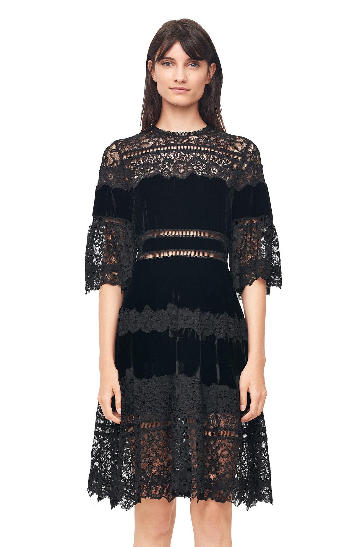 Lyst - Rebecca Taylor Velvet & Lace Dress in Black