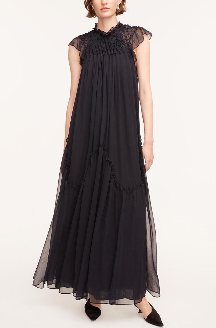 Rebecca Taylor Smocked Chiffon Dress in Black