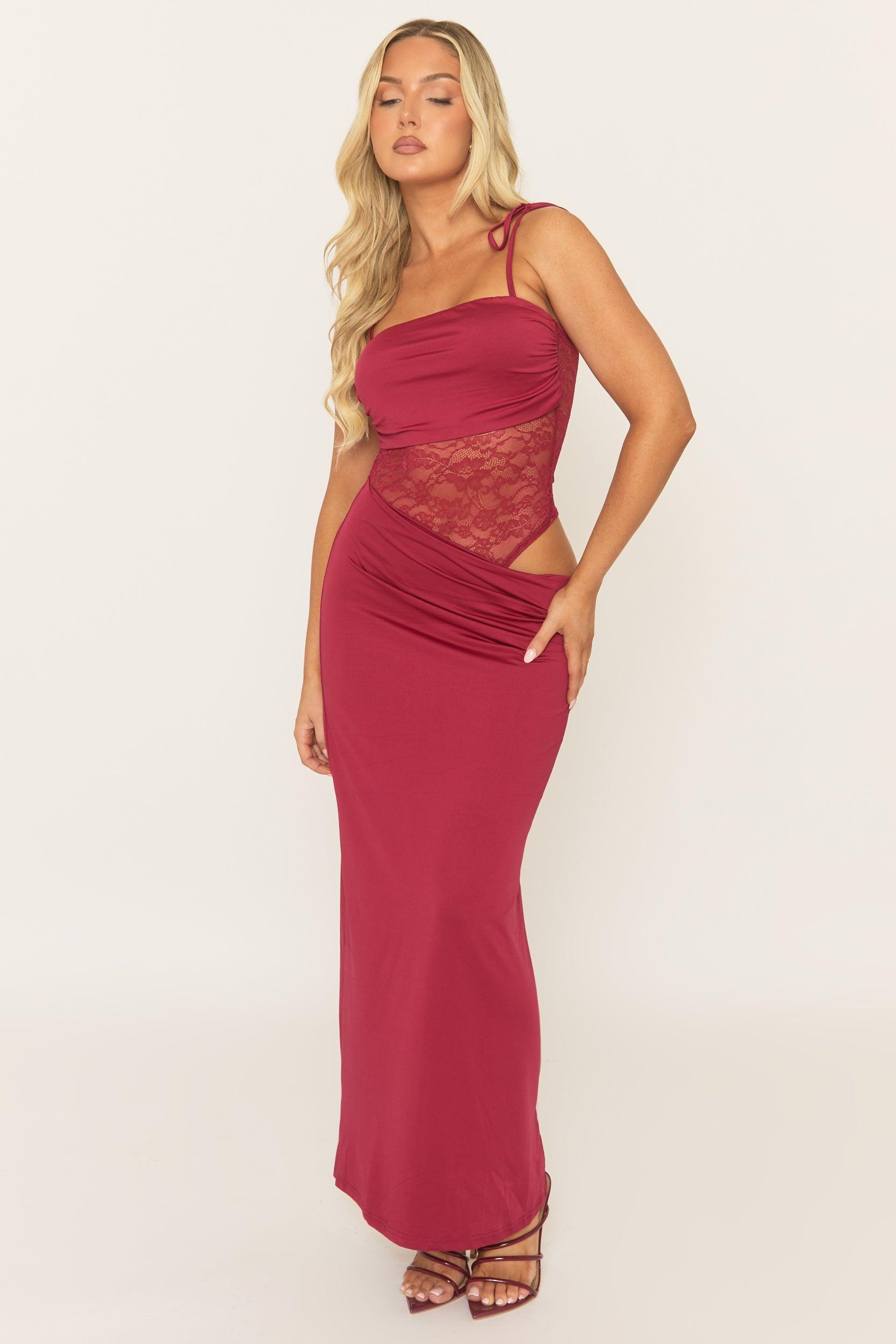 Rebellious Fashion Lace Insert Maxi Dress in Red | Lyst UK