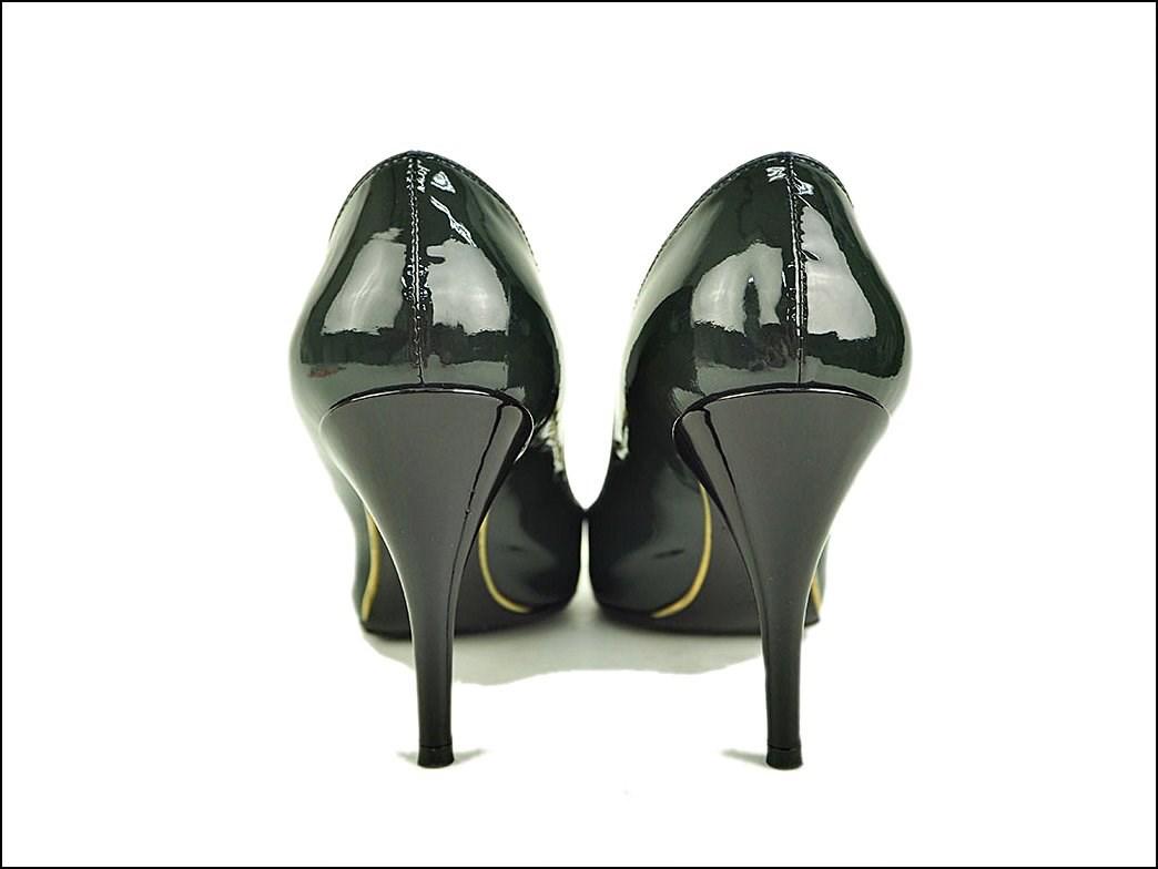 Louis Vuitton Leather Enamel Ribbon Open Toe Pumps High Heels Dark Green Ma0142 Size 35.5 (about ...