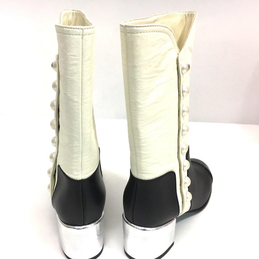 chanel white boots with pearls