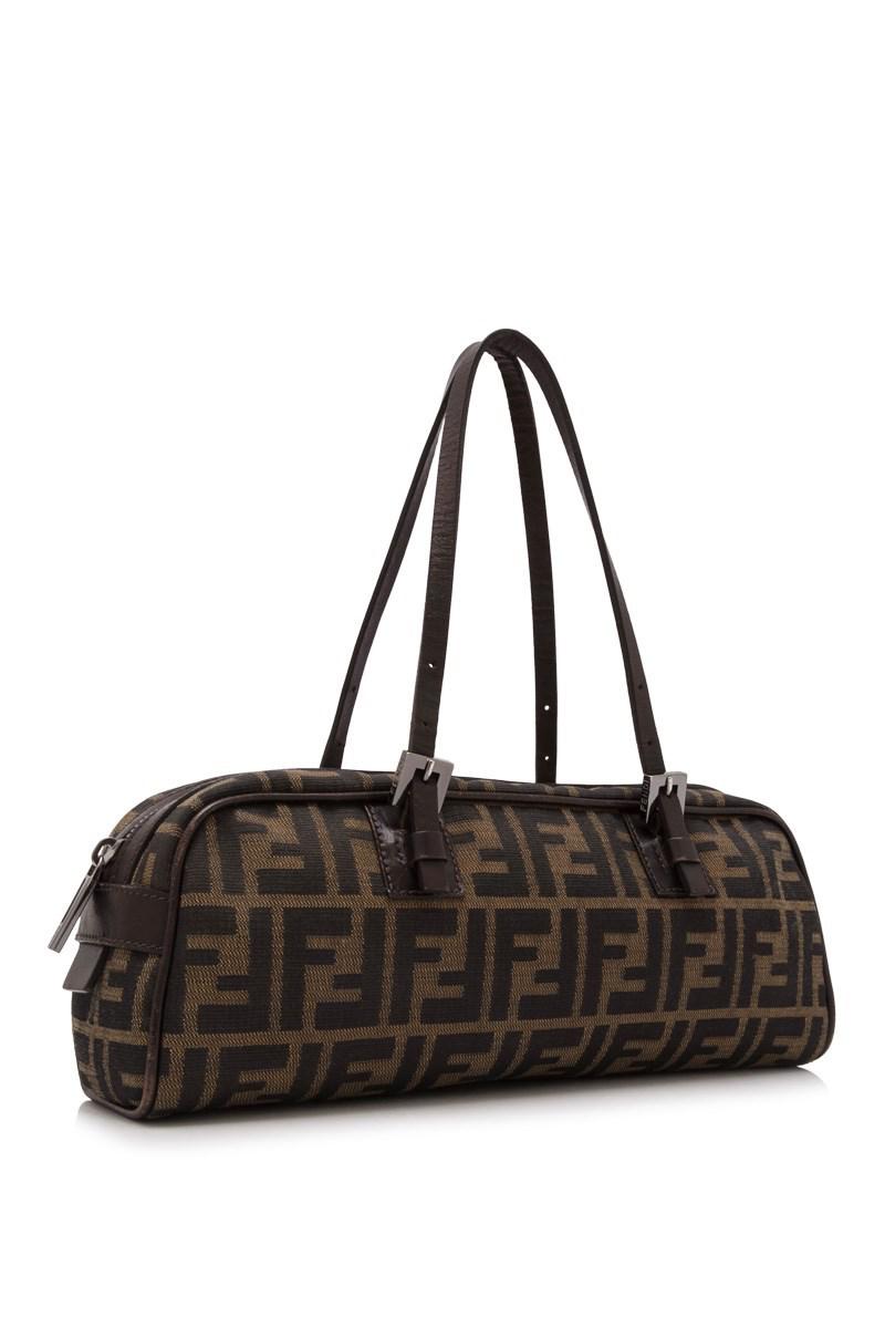 Fendi Canvas Pre-owned Zucca Top Handle Bag in Brown - Lyst