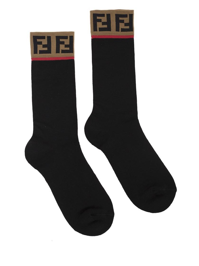 Fendi Cotton Logo Patch Socks in Black for Men - Lyst