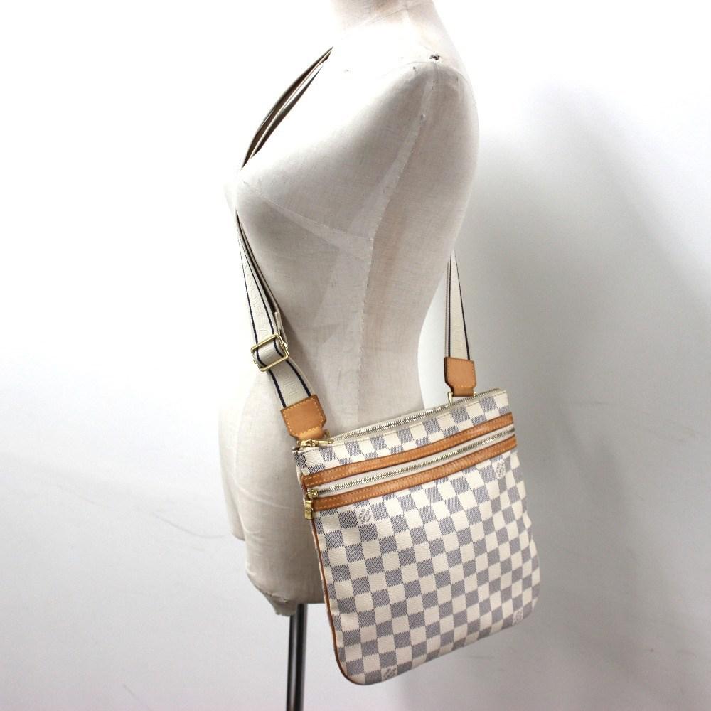 Louis Vuitton Leather Damier Azur Pochette Bosphore Crossbody Men&#39;s Women&#39;s Shoulder Bag ...