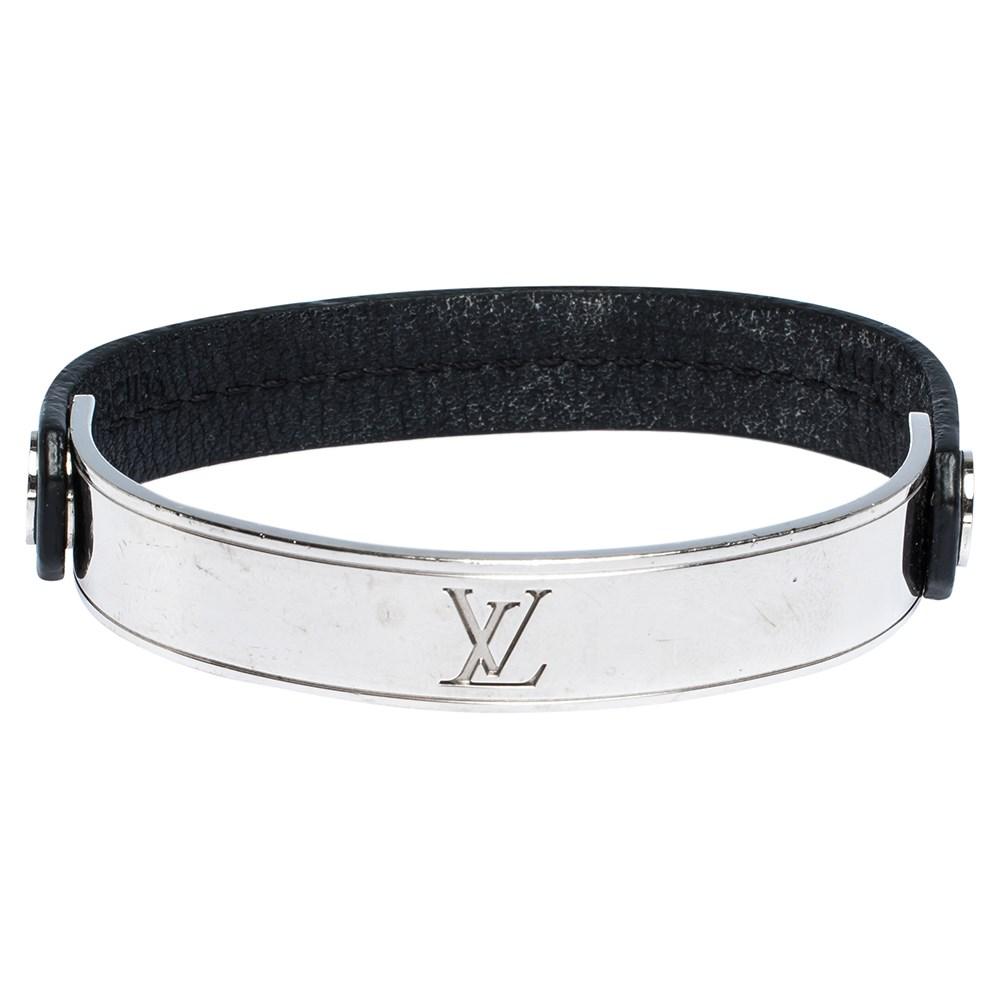 Louis Vuitton Curve It Leather Silver Tone Bracelet in Metallic for Men - Lyst