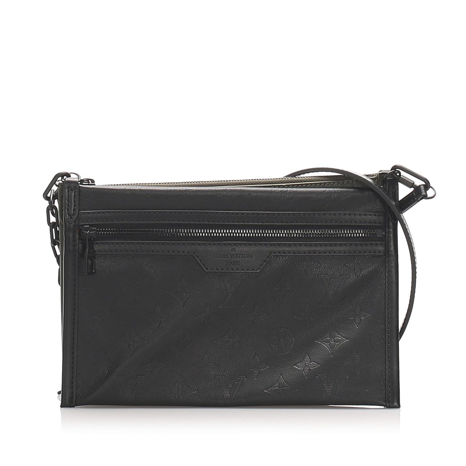 Louis Vuitton Leather Black Monogram Shadow Double Flat Messenger Bag for Men - Lyst