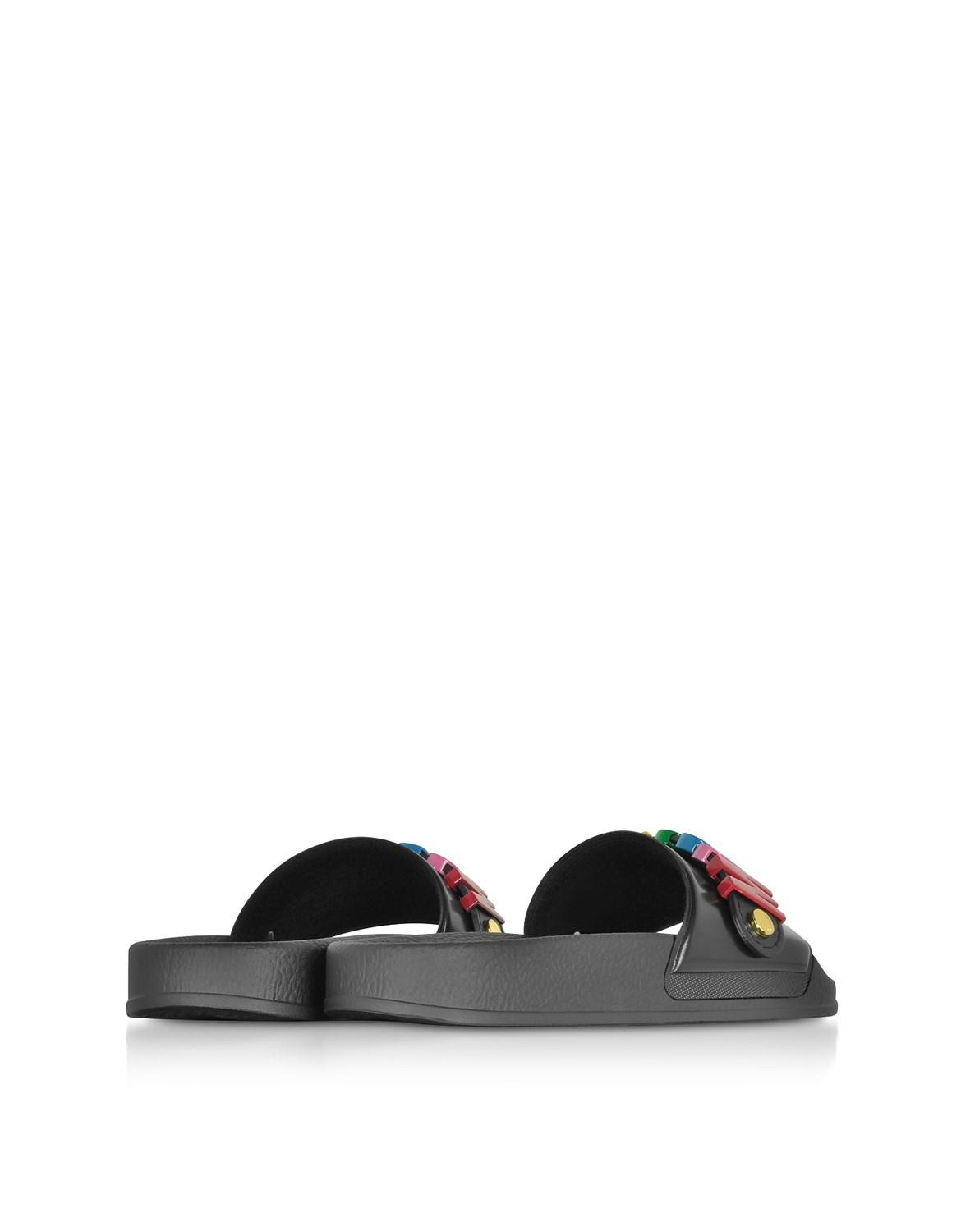 moschino multicolor logo pool sandals