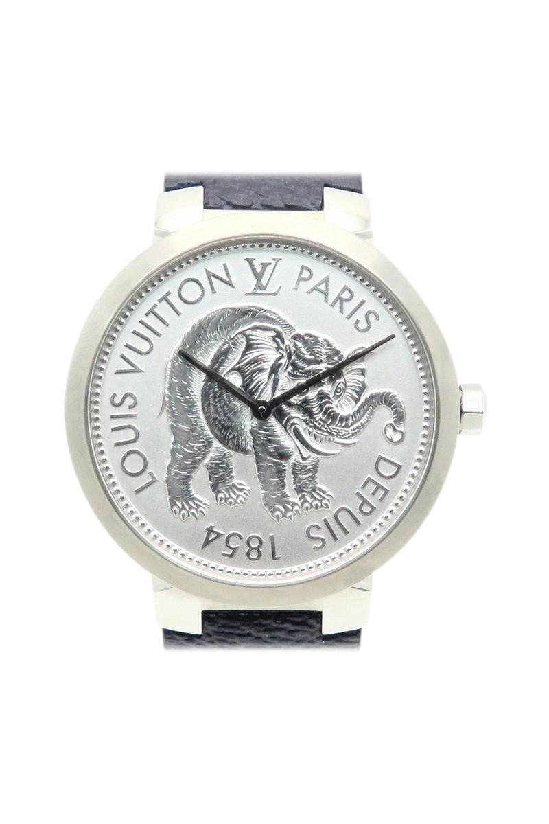 Louis Vuitton Stainless Steel Tambour Slim Gm Watch Q2d07 Silver 3738 in Black - Lyst