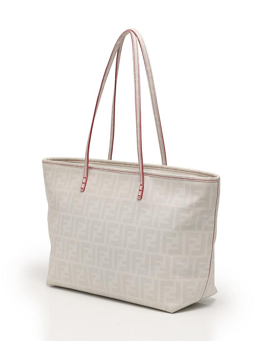 Fendi Zucca Pattern Roll Bag Tote Bag Pvc White Gray Red - Lyst