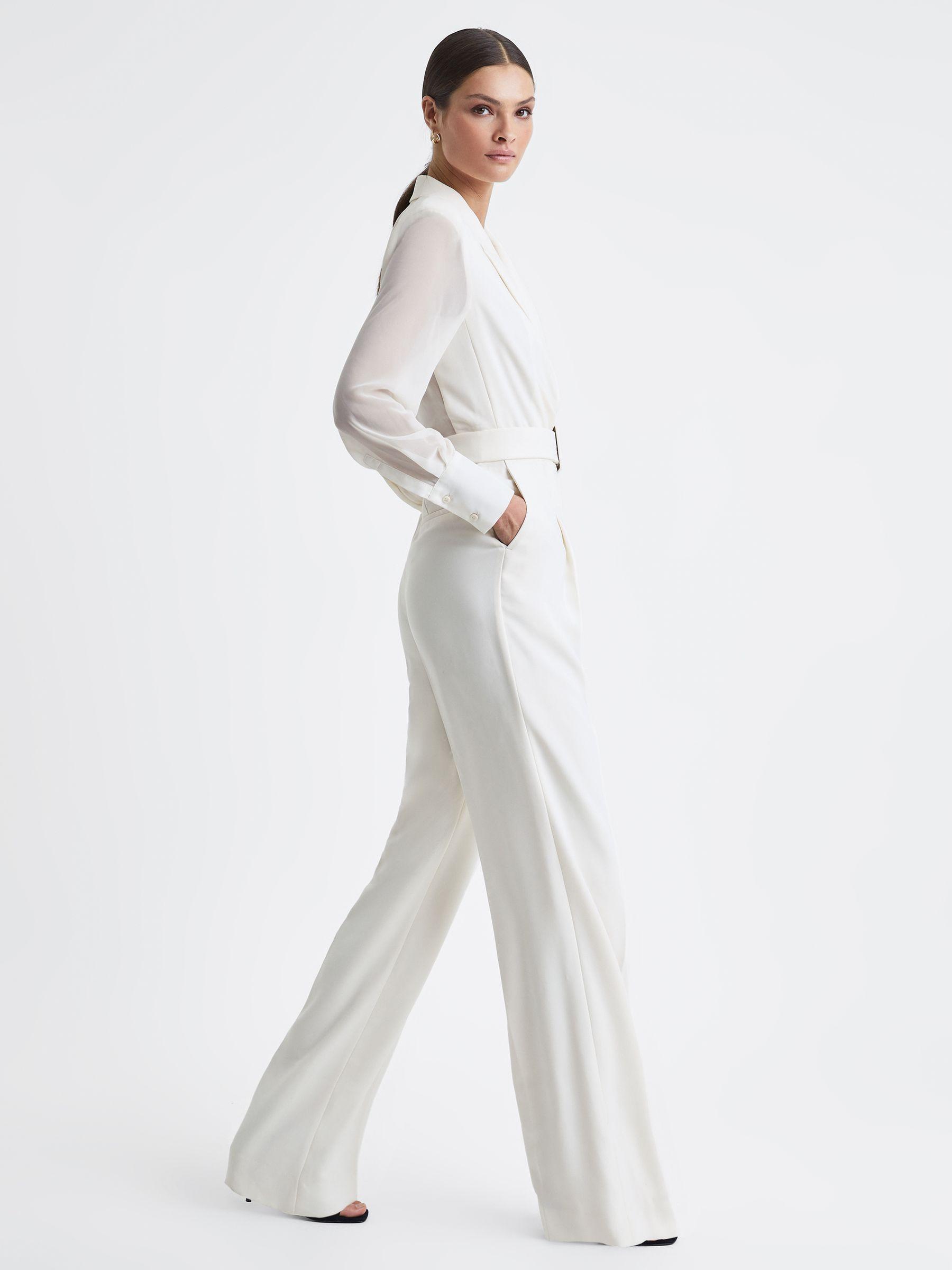 Reiss Flora Jumpsuit Sheer in White Lyst
