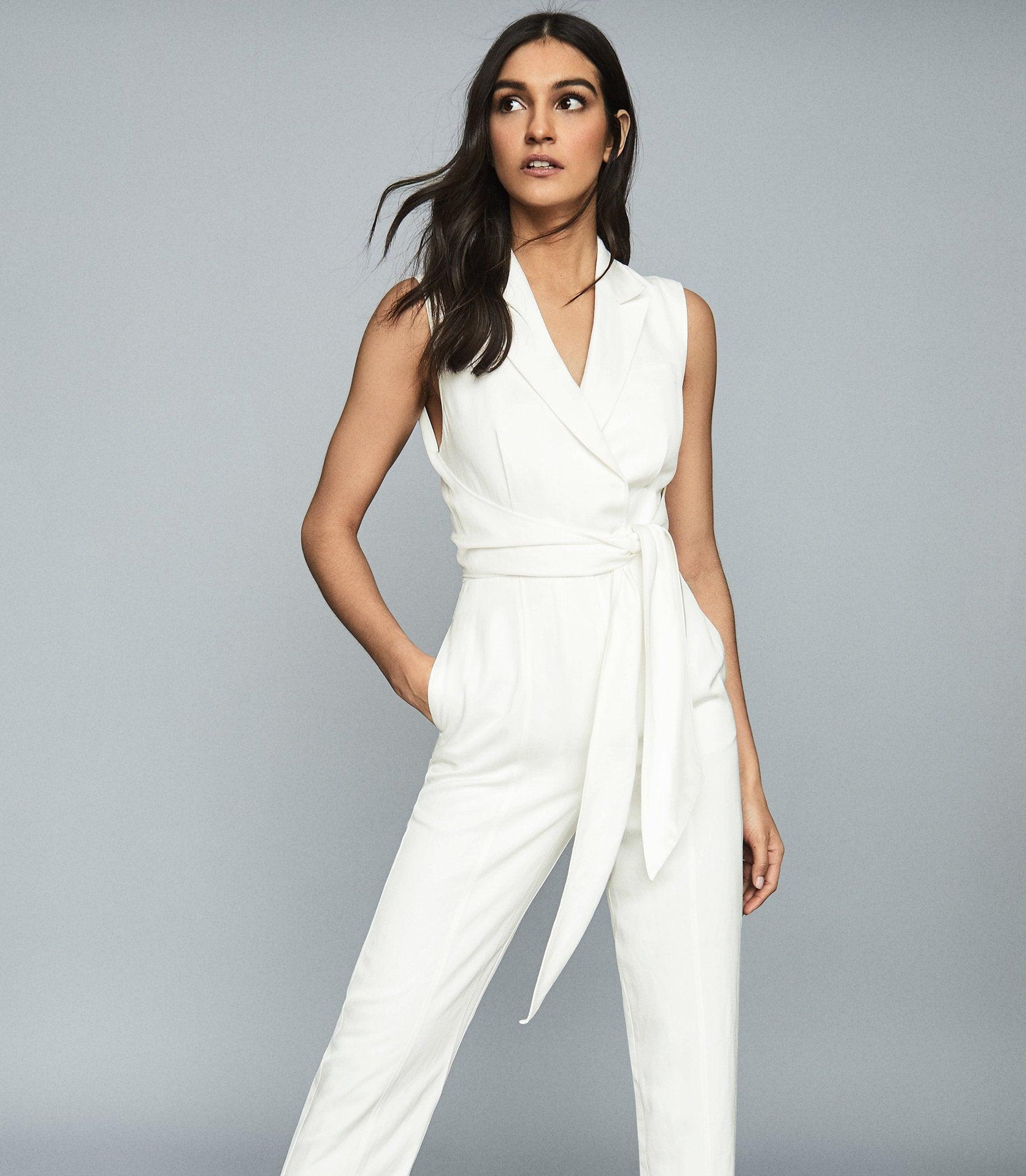 Alternatief voorstel versneller hulp in de huishouding Reiss Romy - Wrap-tie Tailored Jumpsuit in White | Lyst