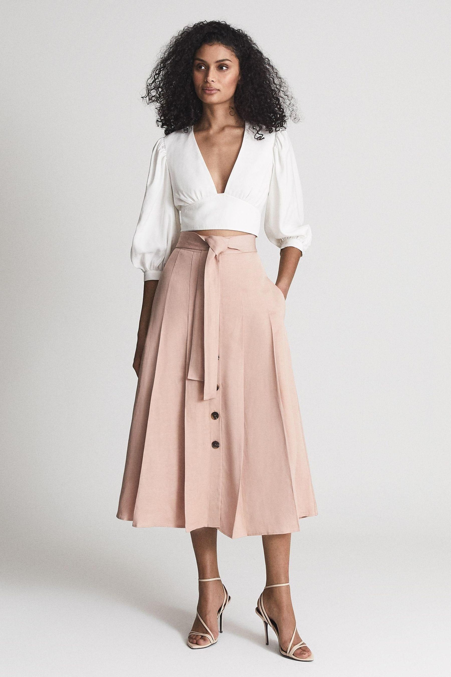 Reiss Oakley - Blush Button Midi Skirt, Us 10 in Pink | Lyst UK