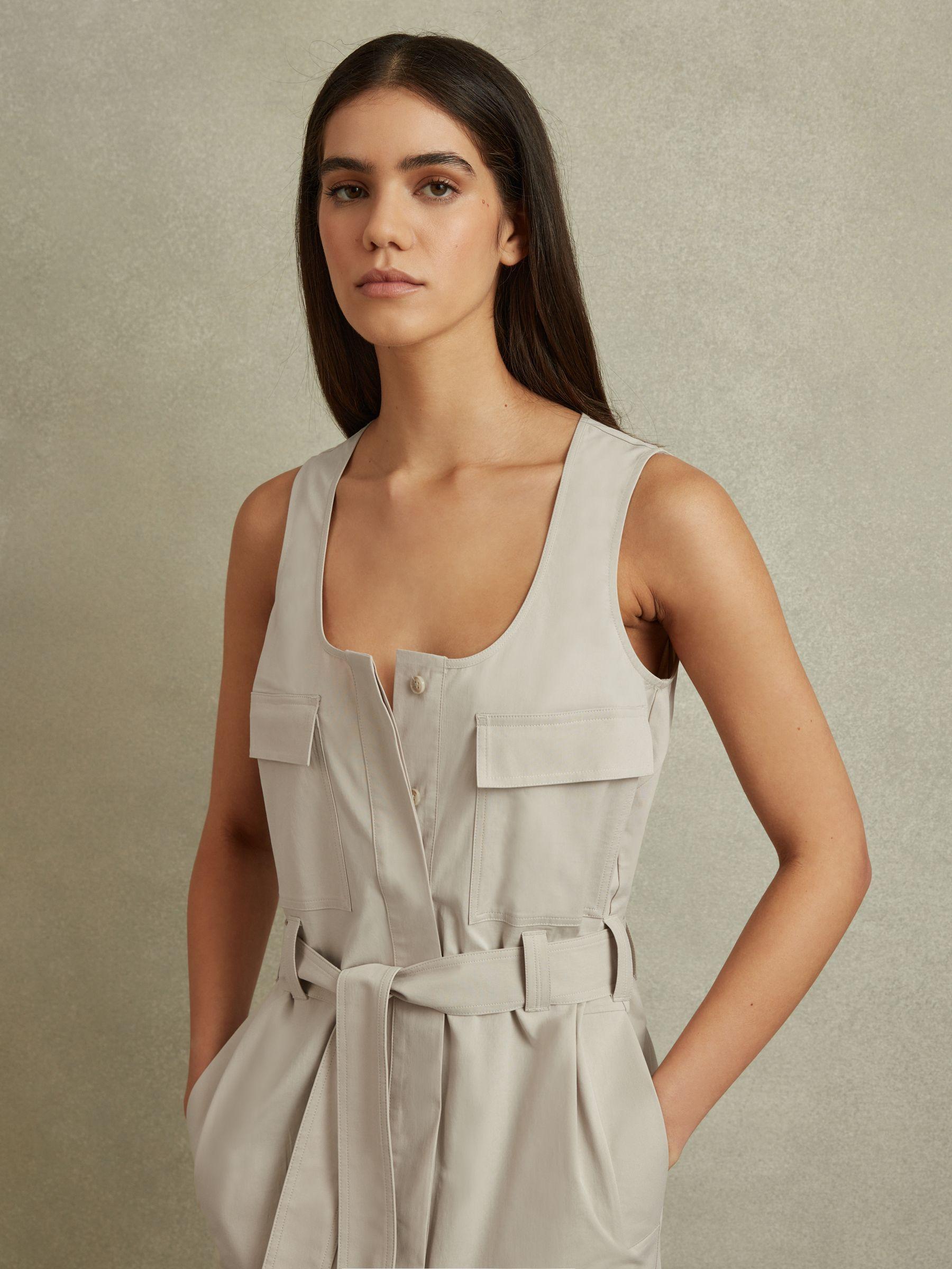 knee length dresses for ladies Edith Contrast Midi Dress in Natural