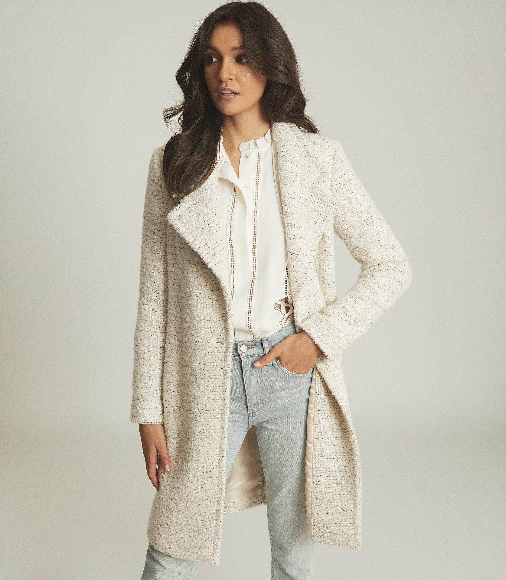 womens grey funnel neck coat