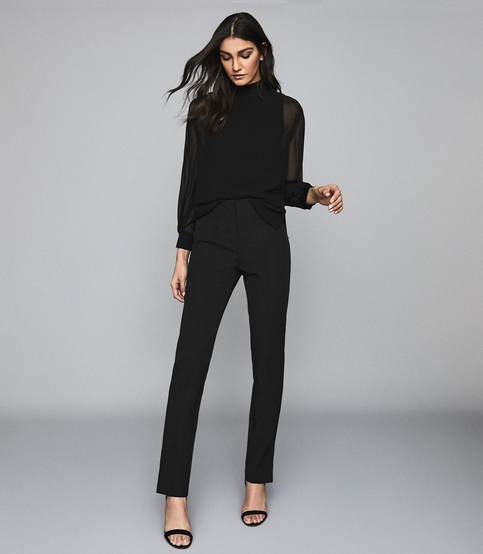 Reiss Synthetic Valentina - Split Hem Tailored Trousers in Black - Lyst