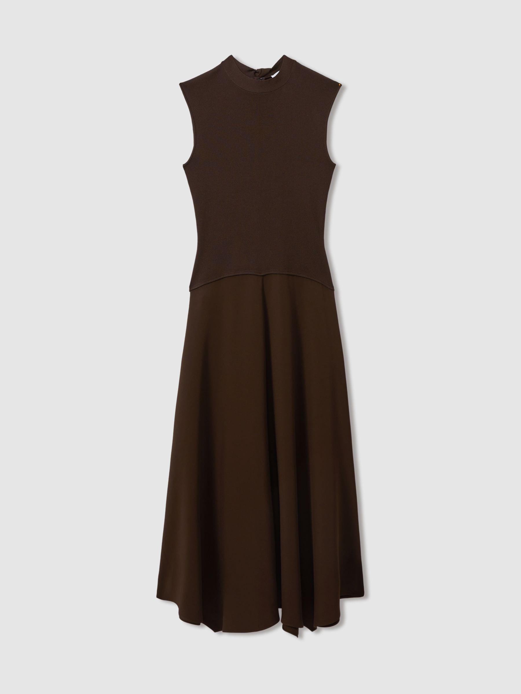 Reiss Lani - Chocolate Hybrid Knit Tie Back Midi Dress, S in