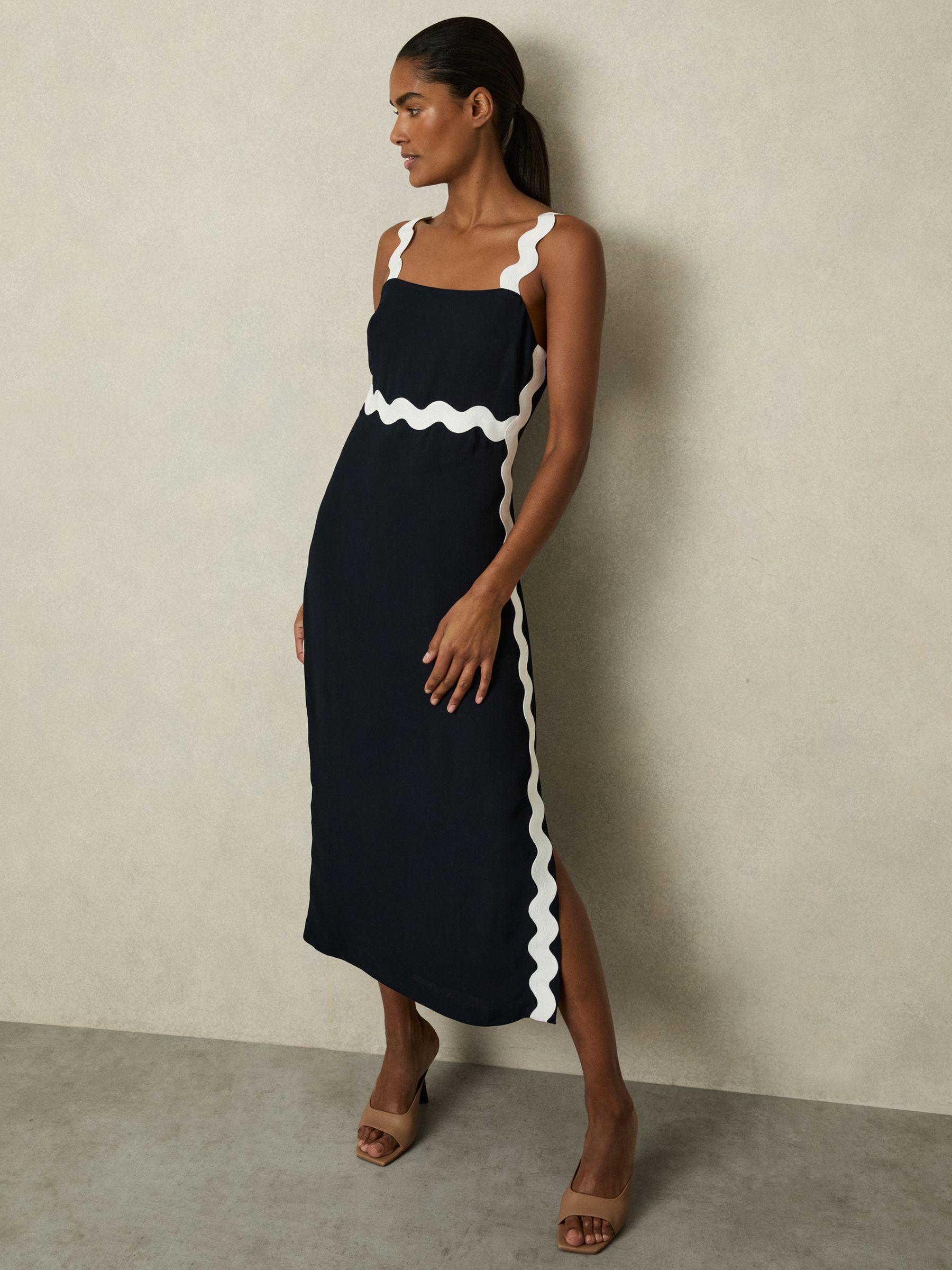 Reiss Wave Trim Crepe Midi Dress in Blue | Lyst