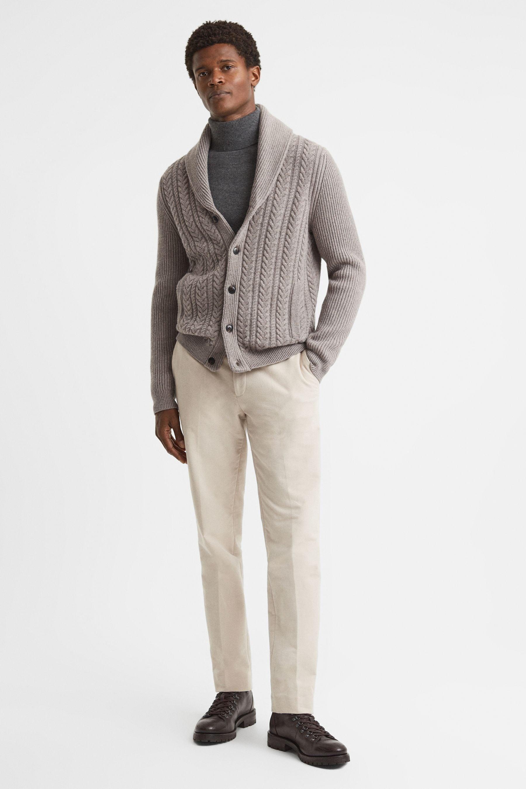 Men's grey cable knit cardigan cheap