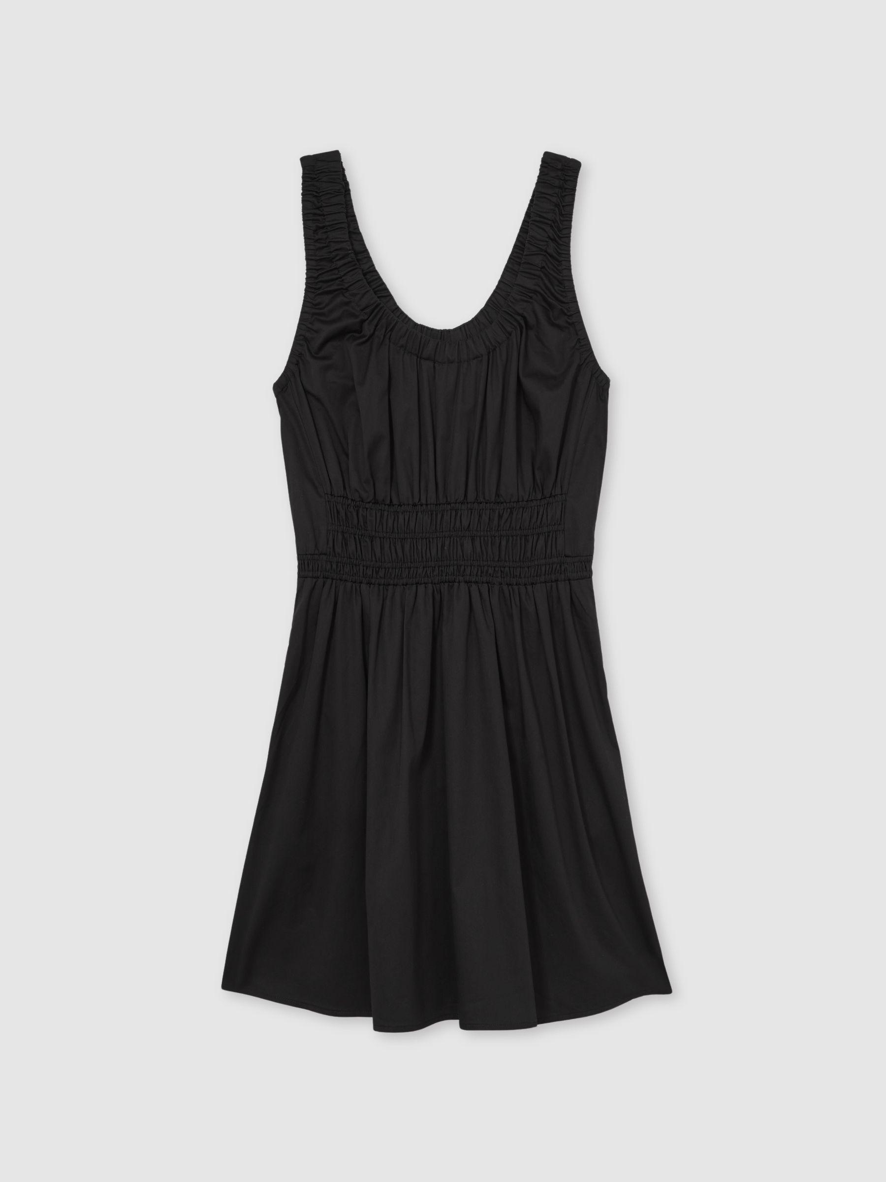 Reiss Abi - Black Cotton Craft-stitch Shirred Mini Dress, Us